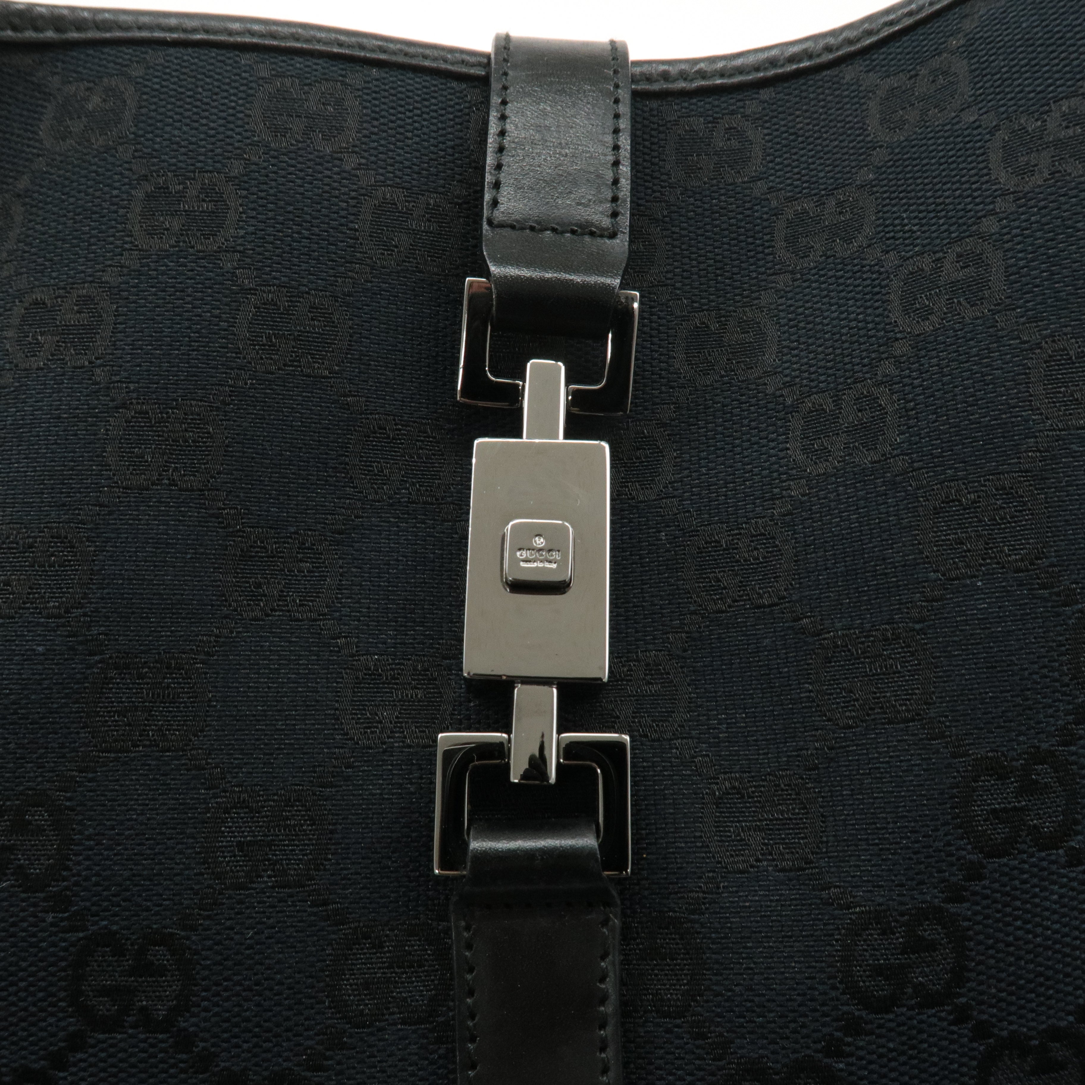 GUCCI Jackie Canvas Leather Shoulder Bag Black 001.3346