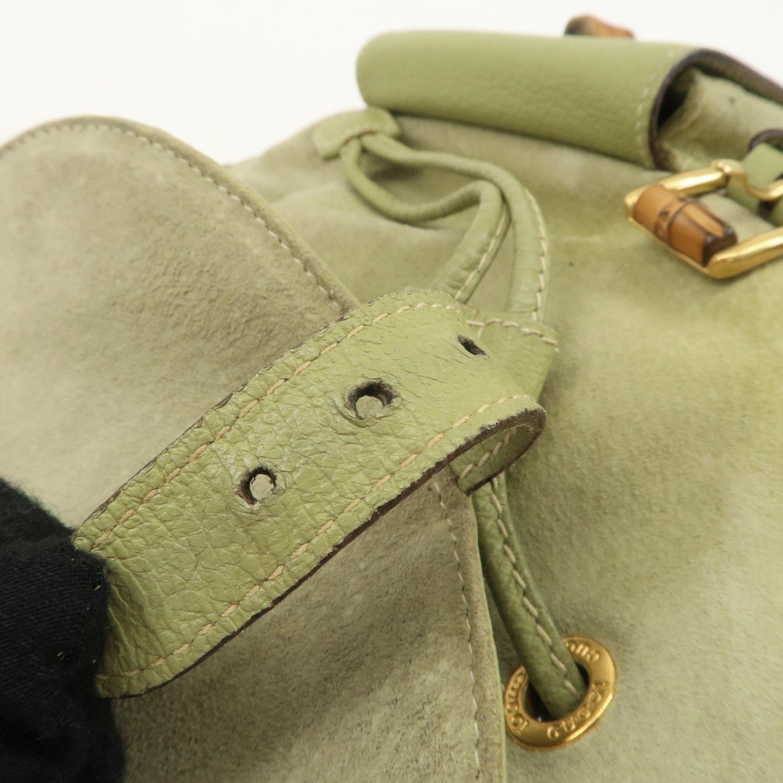 GUCCI Bamboo Suede Leather Ruck Sack Back Pack Green 003.58.0016