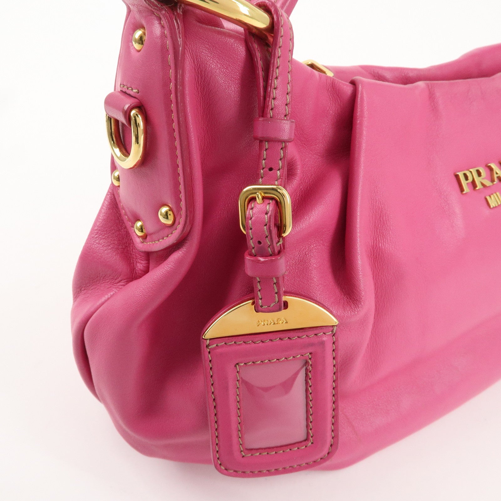 PRADA Leather Shoulder Bag Pink Gold Hardware BR4111