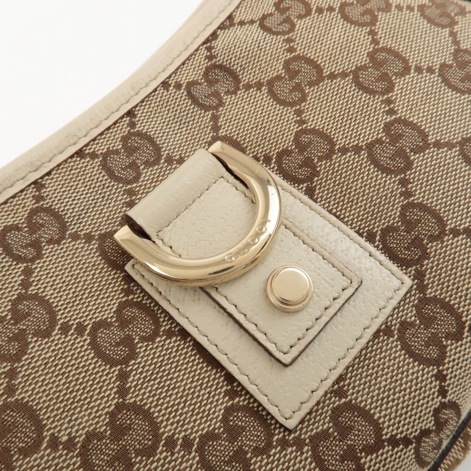 GUCCI Abbey GG Canvas Leather Shoulder Bag Beige Ivory 130939