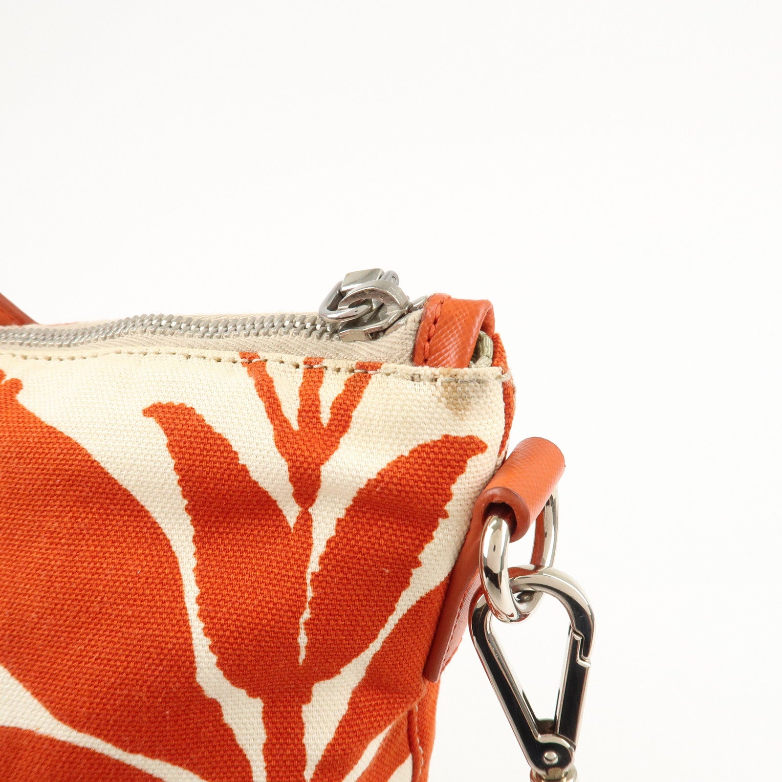 PRADA Canvas Leather 2Way Bag Shoulder Bag Orange White