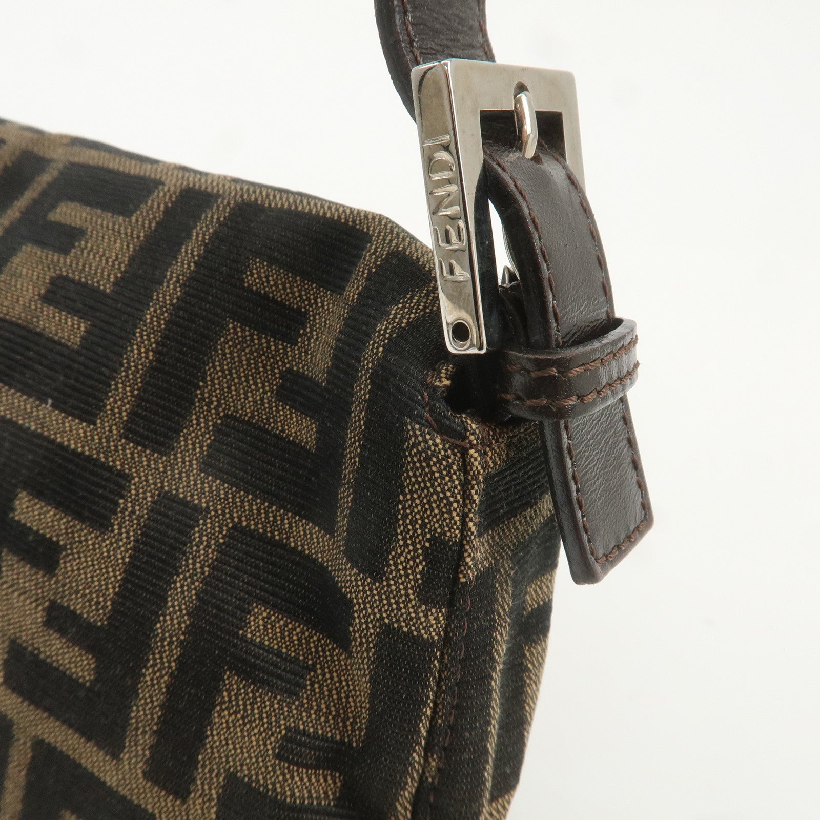 FENDI Mamma Baguette Canvas Shoulder Bag Brown Black 26424