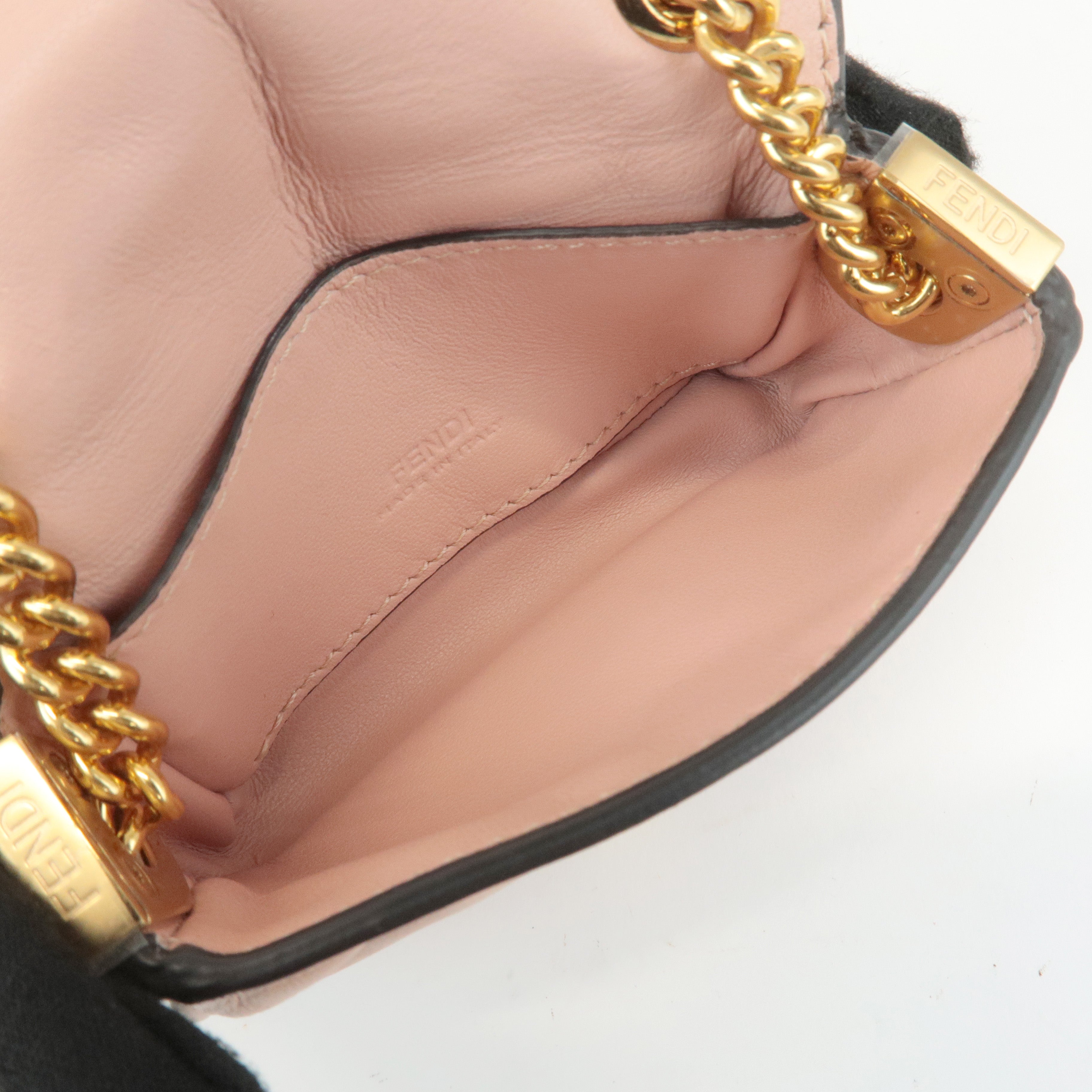 FENDI Leather Nano Baguette Chain Shoulder Bag Baby Pink 7AS143