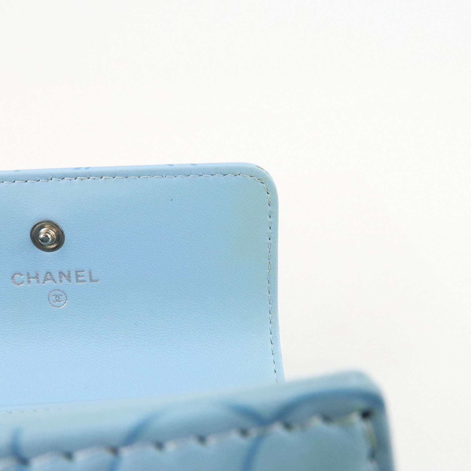 CHANEL Camelia Lamb Skin Bi-fold Wallet Blue