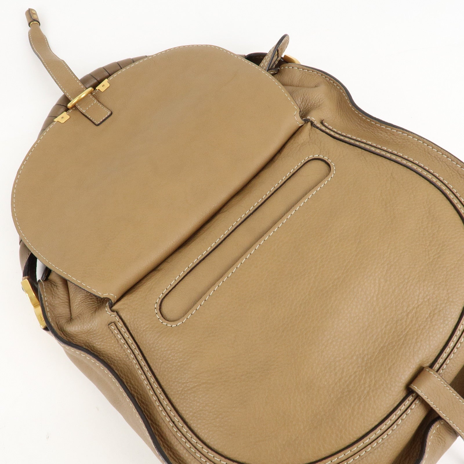 Chloe Marcie Leather Shoulder Bag Hand Bag Beige Used