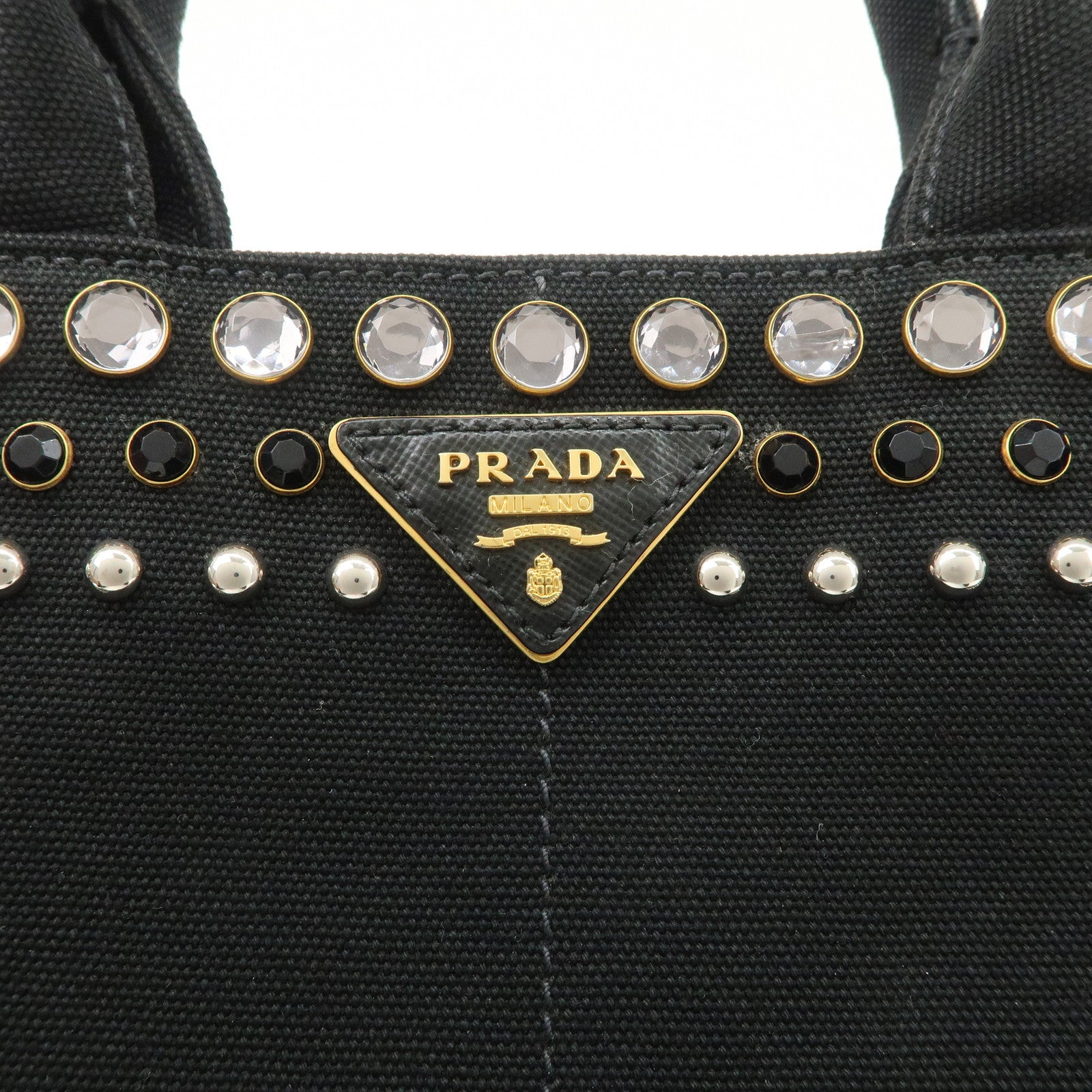 PRADA Logo Canapa Canvas Bijiou Studs 2Way Hand Shoulder Bag Used