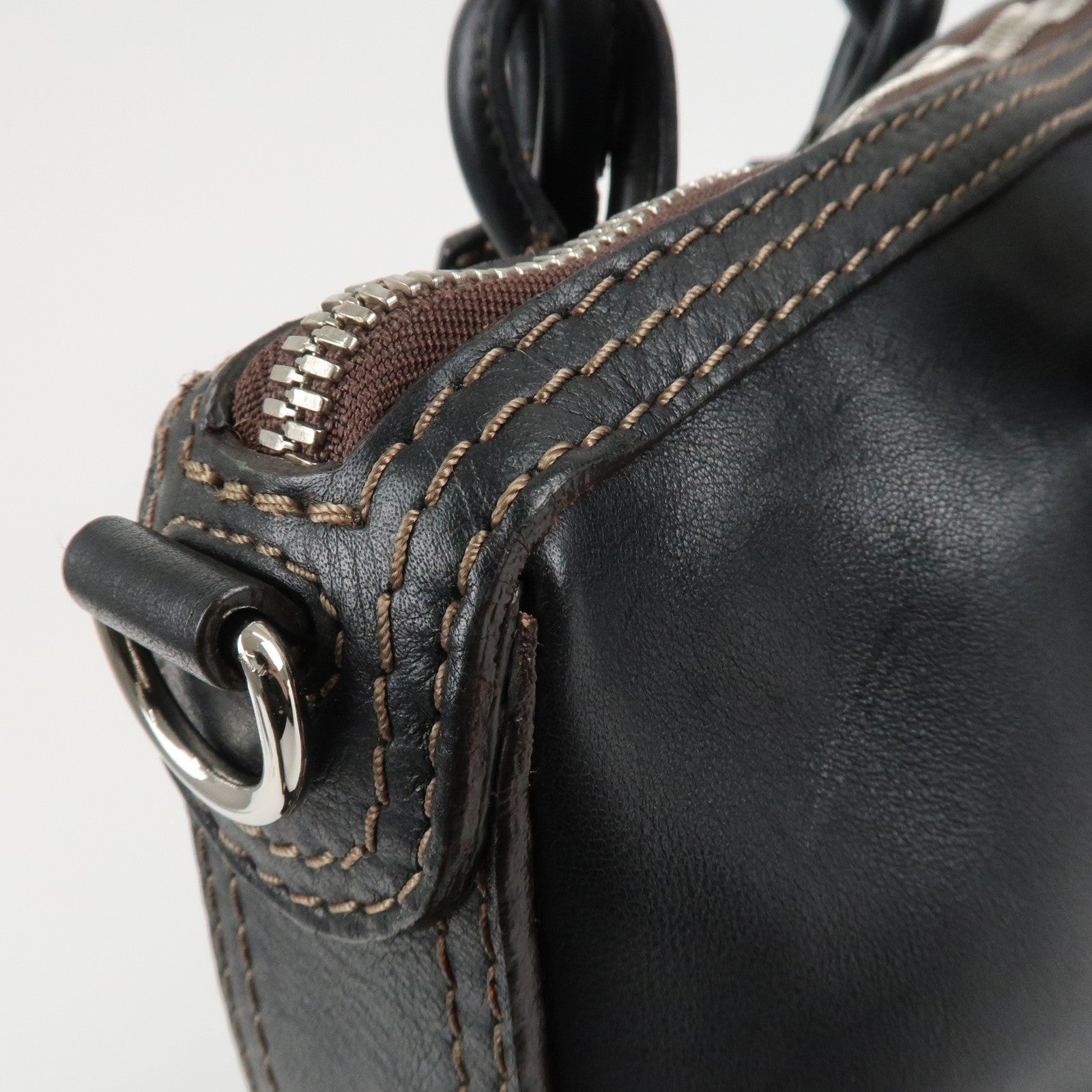 LOEWE Sangria Leather 2Way Tote Bag Black Silver Hardware Used