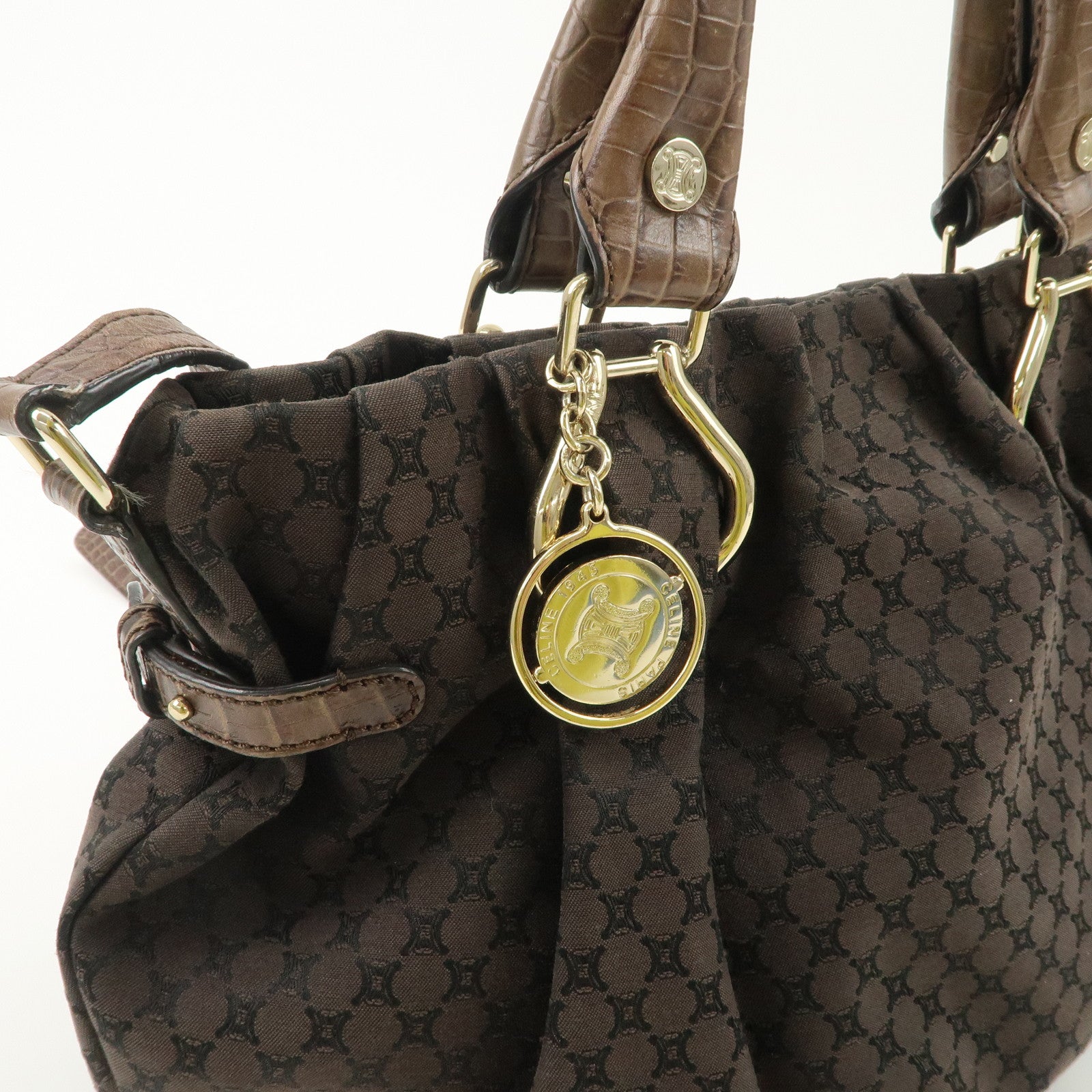 CELINE Macadam Canvas Leather 2way Shoulder Bag WC-ST-0059 Used