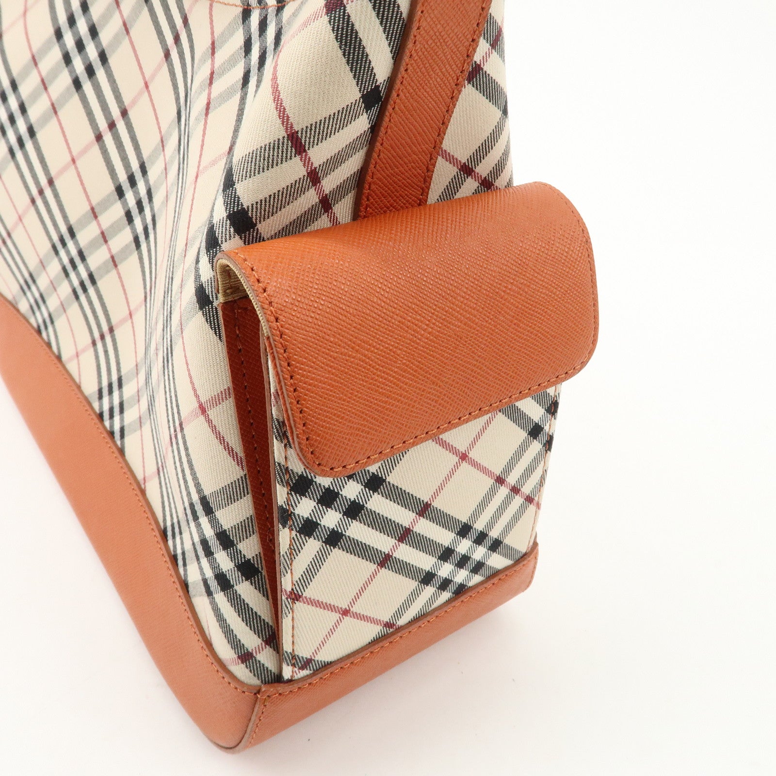 BURBERRY Canvas Leather Shoulder Bag Hand Bag Nova Plaid Orange Used