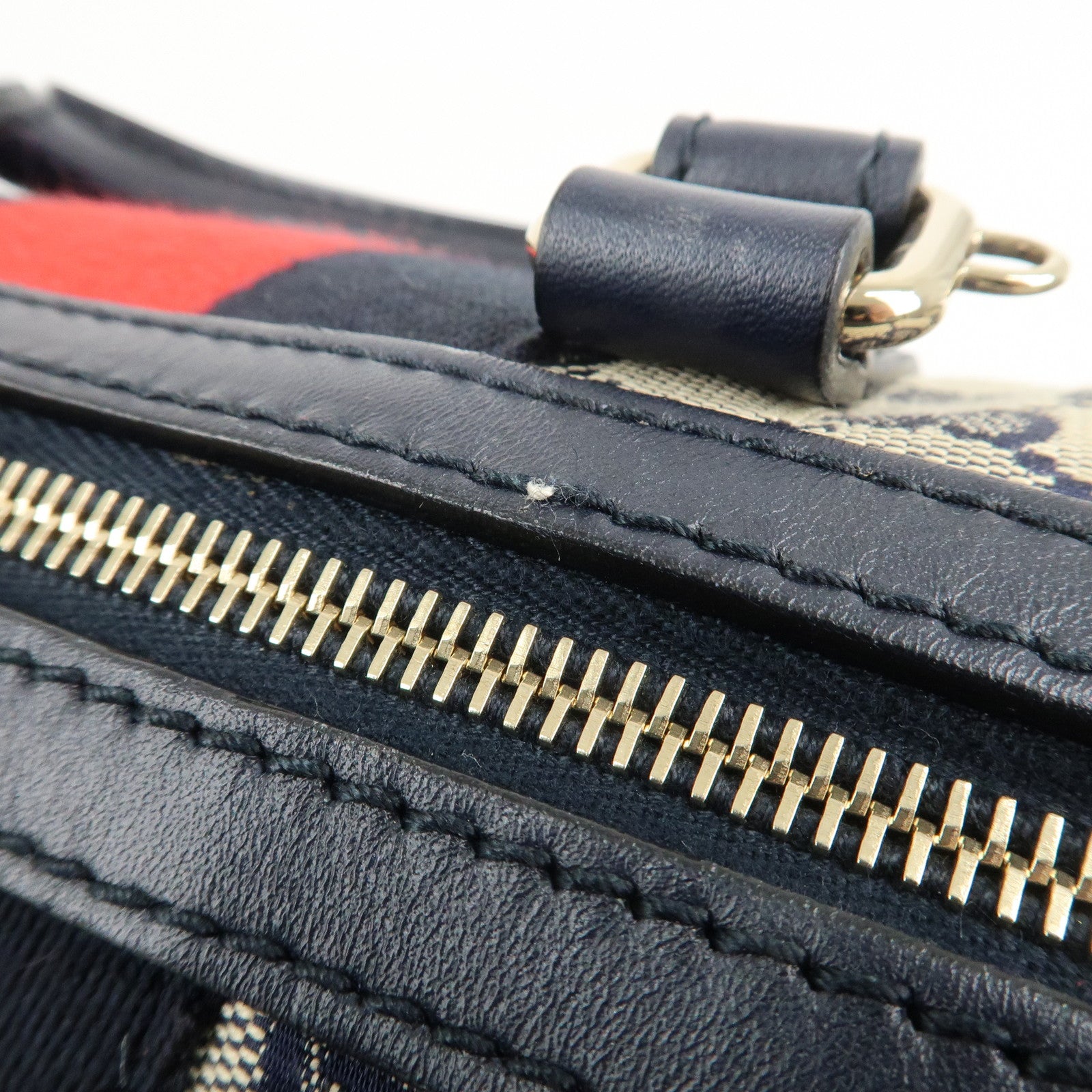 GUCCI Sherry GG Canvas Leather Boston Bag Beige Navy 269876 Used