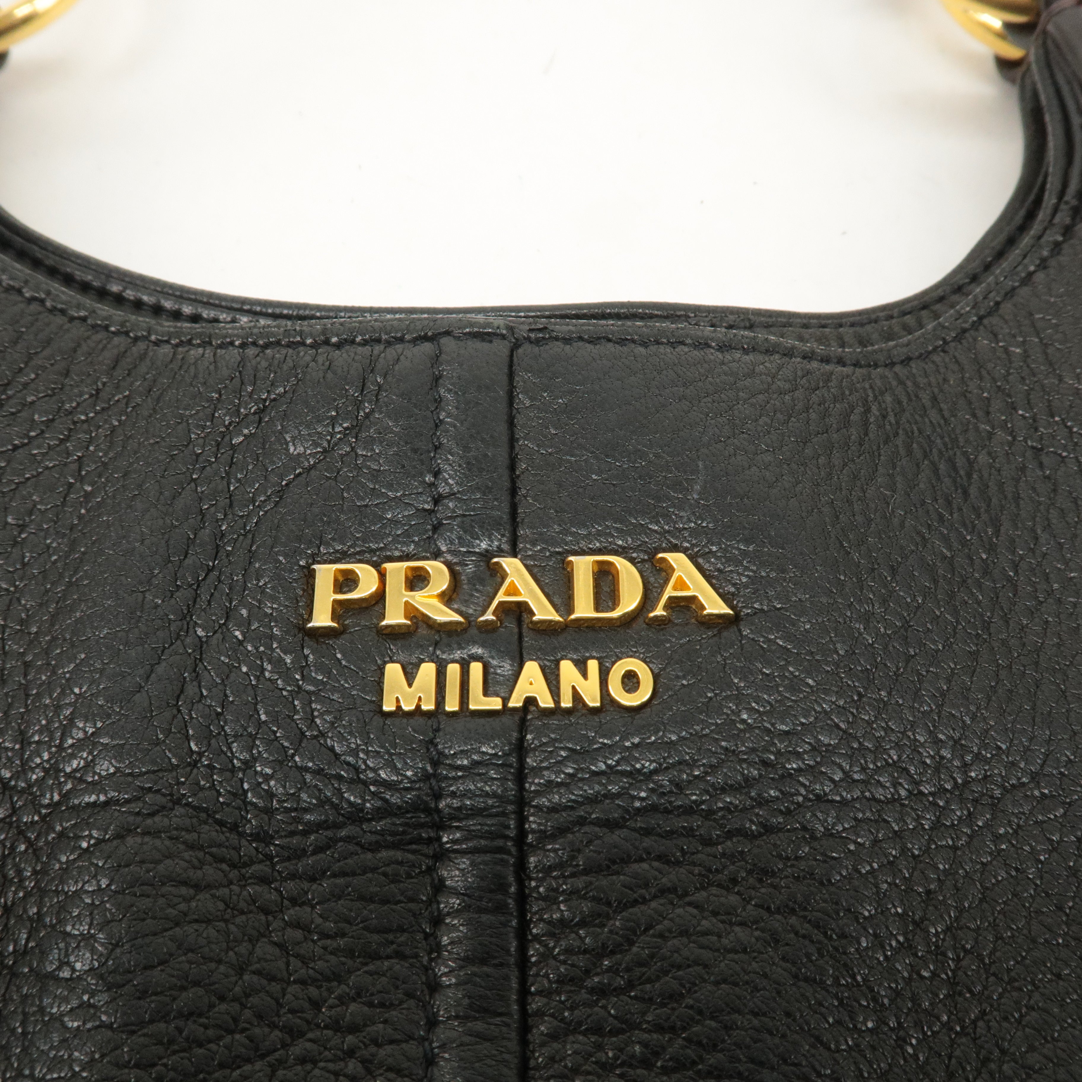 PRADA Leather Tote Bag Shoulder Bag Black Brown