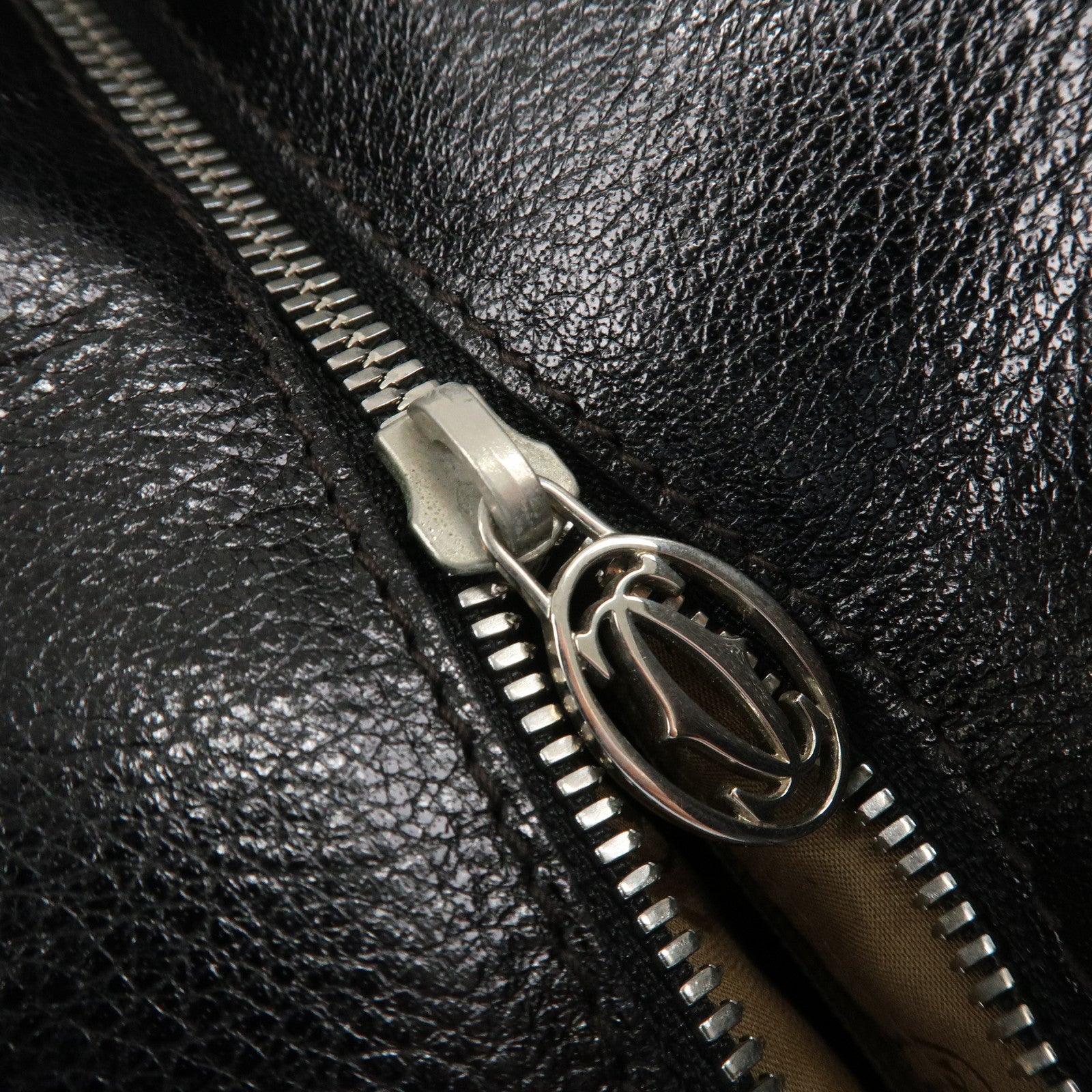 Cartier Leather Shoulder Bag Tote Bag Hand Bag Black Used