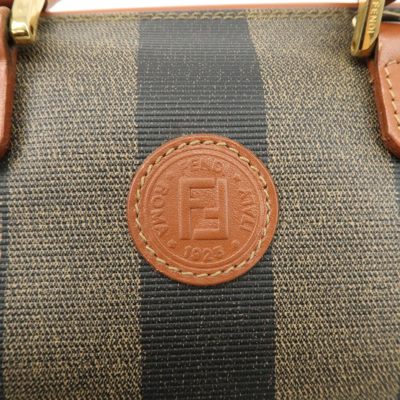 FENDI Pequin PVC Leather 2Way Mini Boston Bag Brown Black Used