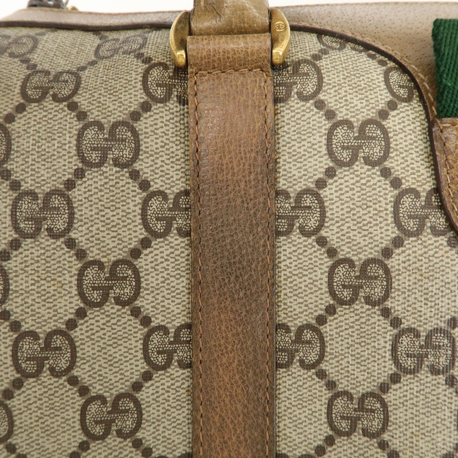 GUCCI Old Gucci Sherry GG Plus Leather Boston Bag Beige Brown