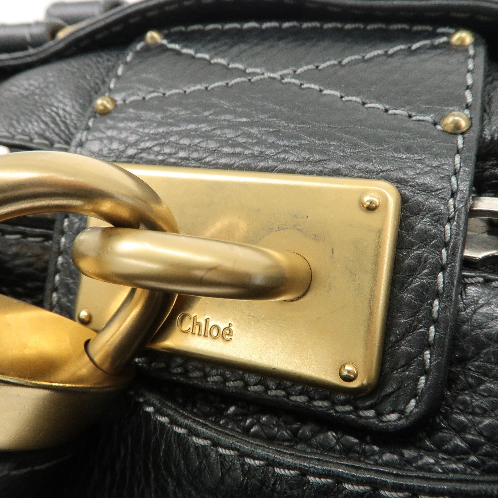 Chloe Paddington Leather Hand Bag Black Gold Hardware Used