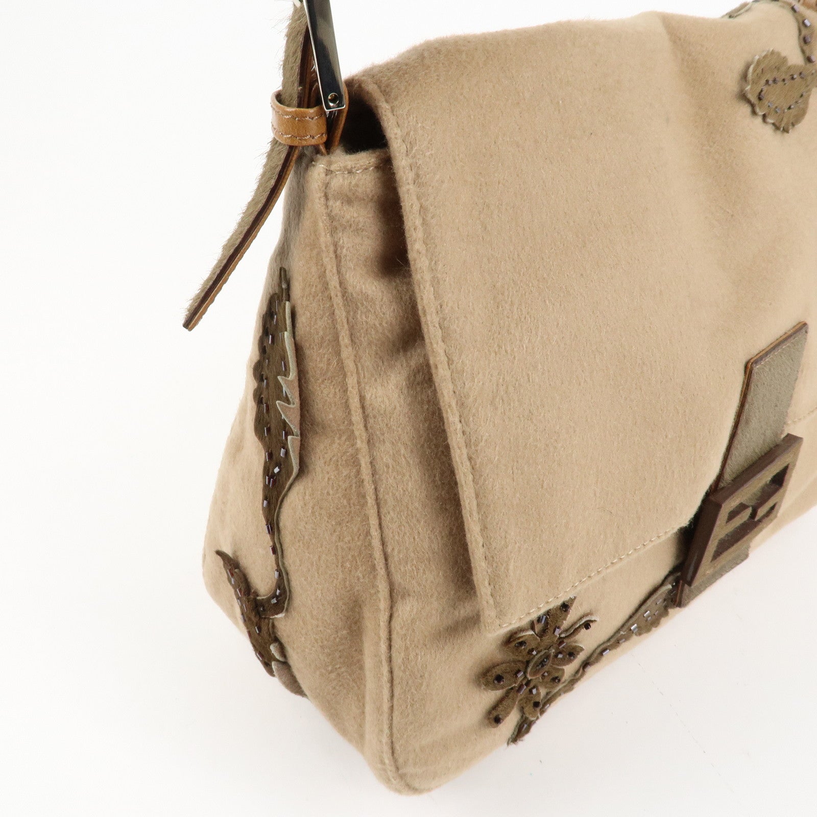 FENDI Mamma Baguette Wool Unborn Calf Shoulder Bag 26325 Used