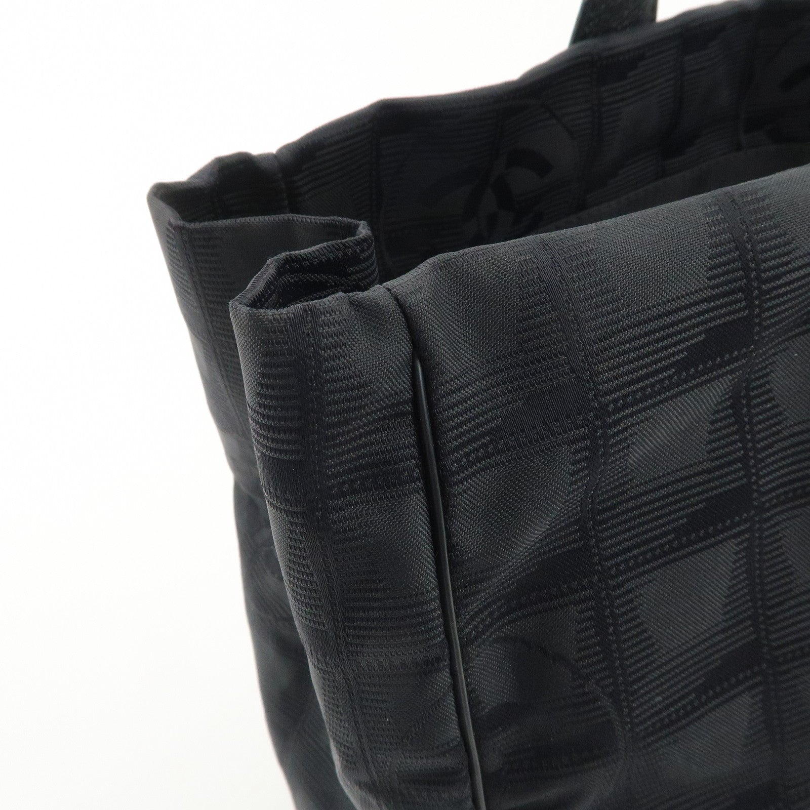 CHANEL New Travel Line Nylon Jacquard Leather Tote Bag A15991 Used