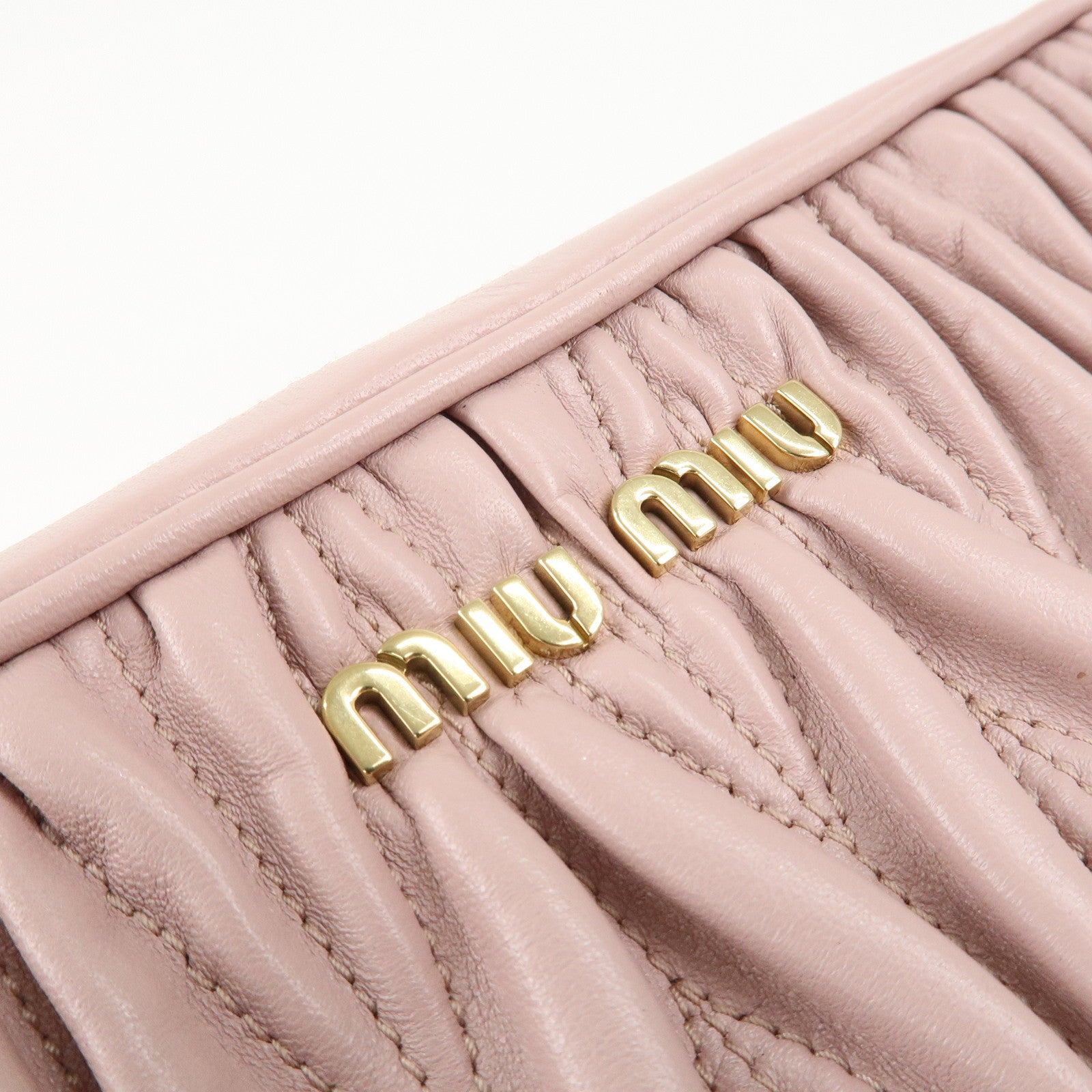 MIU MIU Matelasse Leather Chain Shoulder Bag Pink Beige