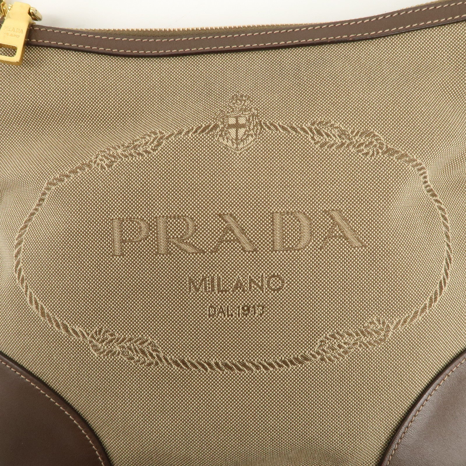 PRADA Logo Jaguard Leather Shoulder Bag Crossbody Bag Beige Brown Used