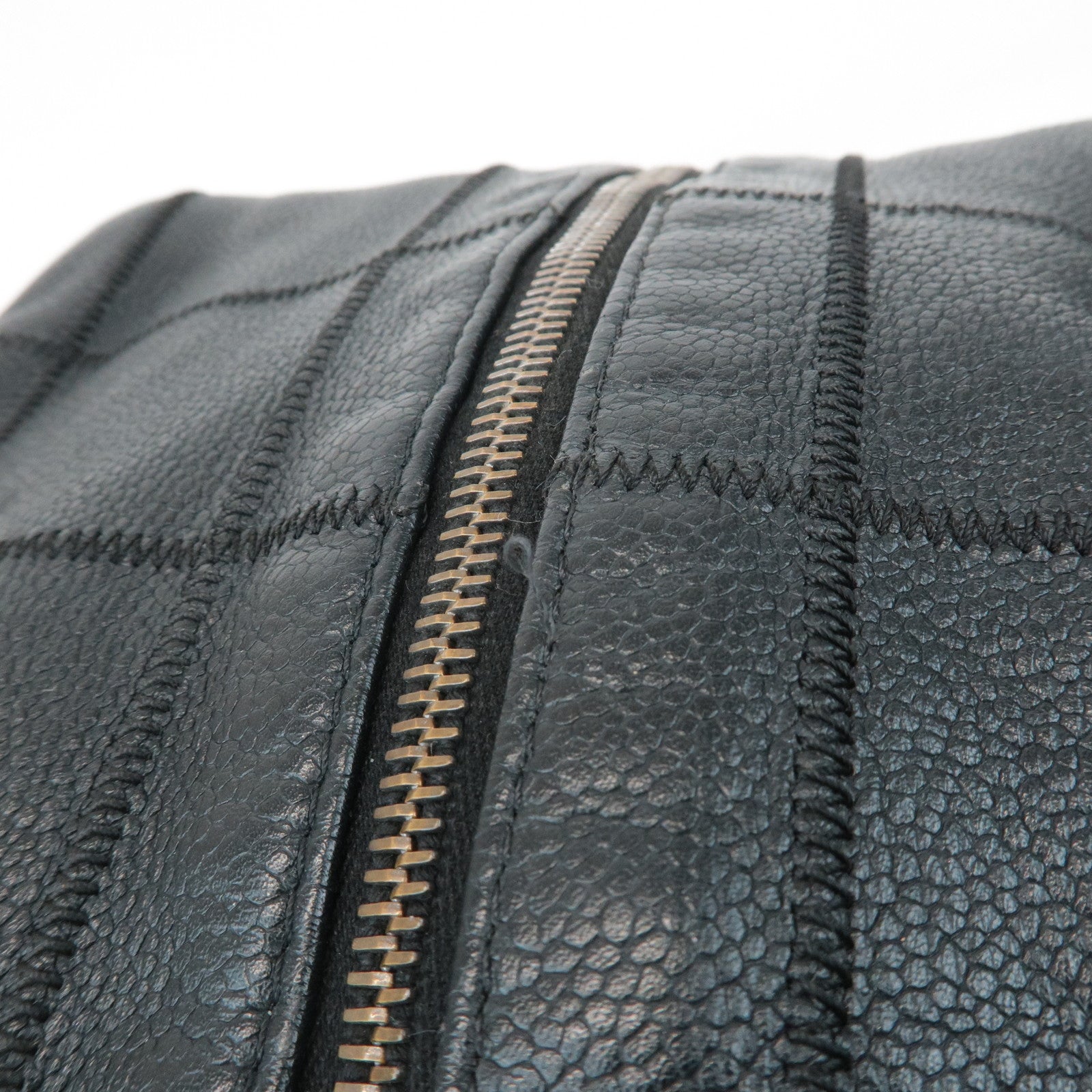 CHANEL Chocolate Bar Caviar Skin Mini Boston Bag Black A26135 Used