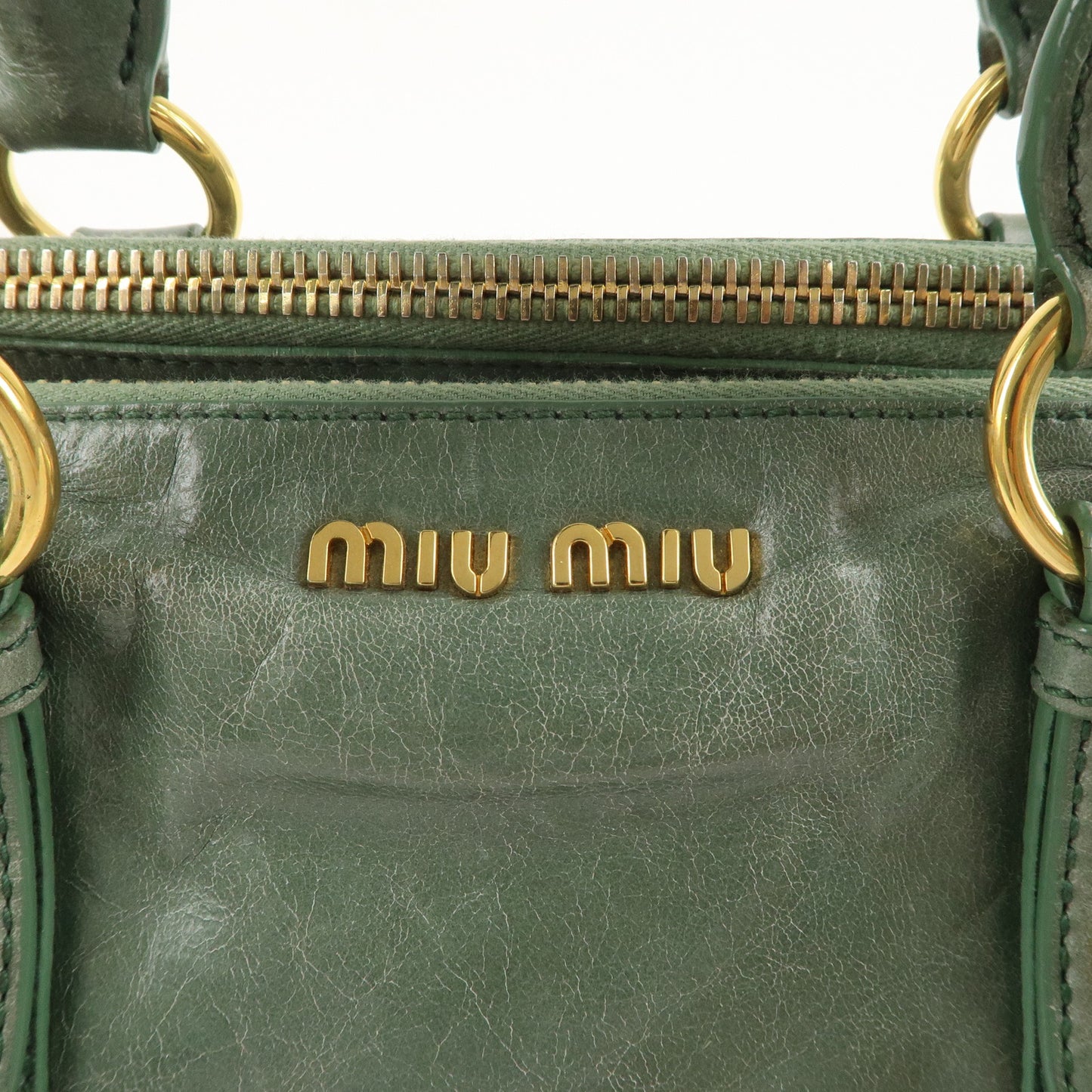 MIU MIU Leather 2Way Bag Hand Bag Shoulder Bag Green