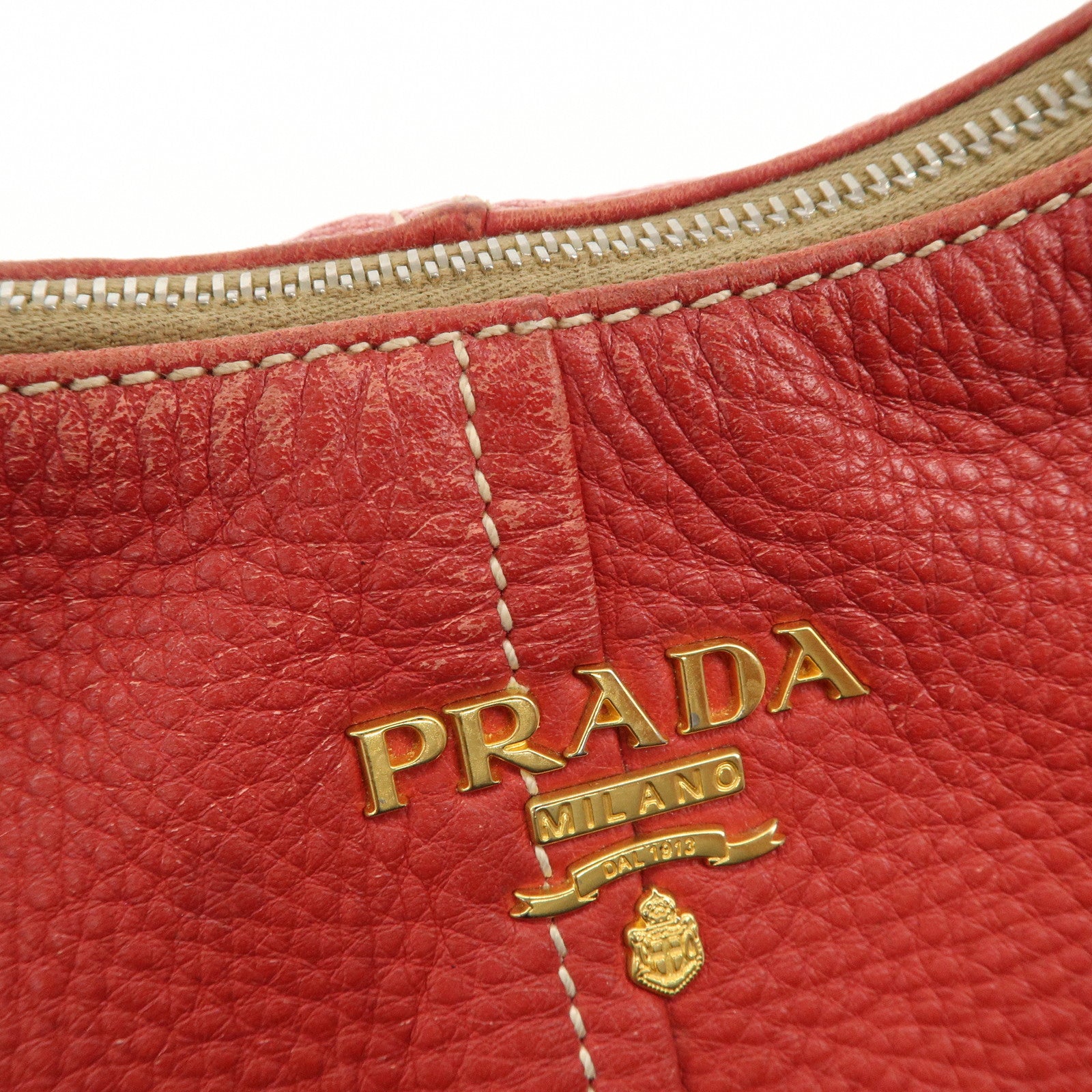 PRADA Logo Leather Shoulder Bag Hand Bag Red BR4373