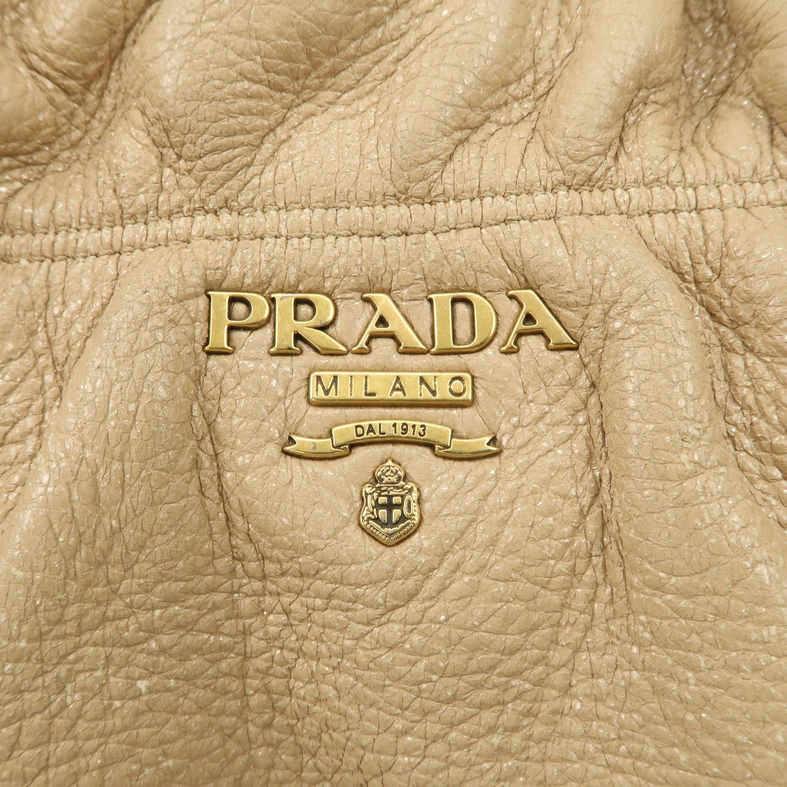 PRADA Leather Chain Shoulder Bag Beige