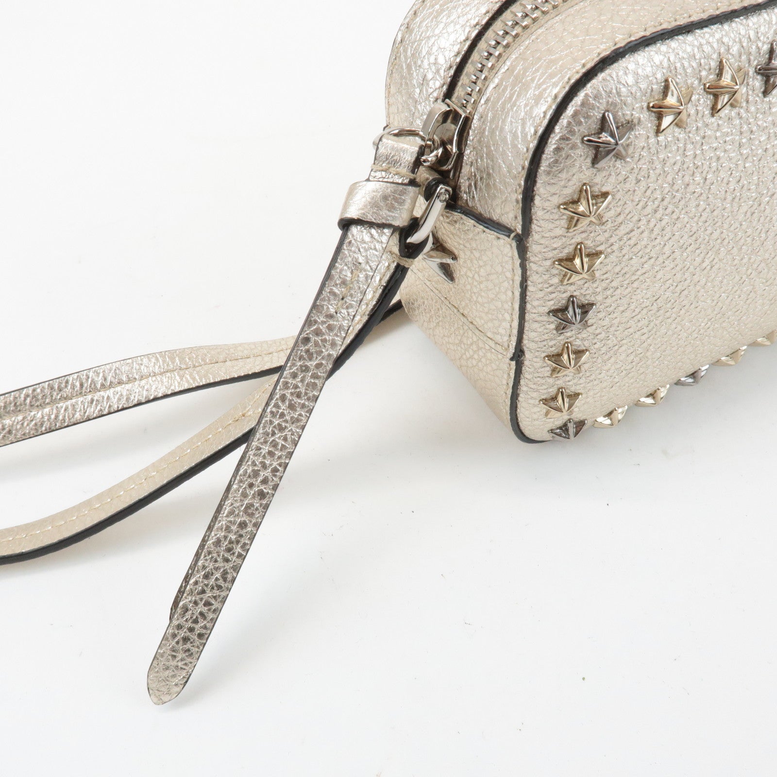 JIMMY CHOO Leather Studs Small Shoulder Bag Silver Used