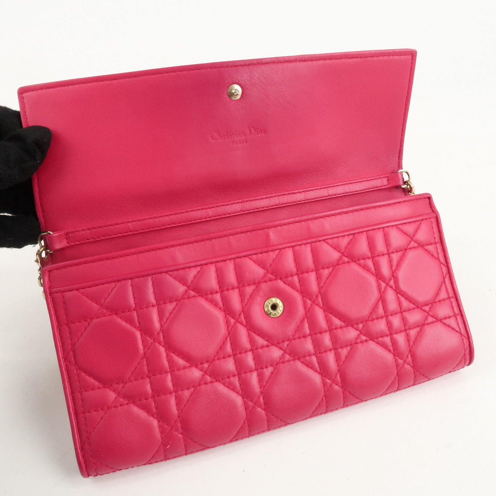 Christian Dior Cannage Leather Chain Long Wallet Pink