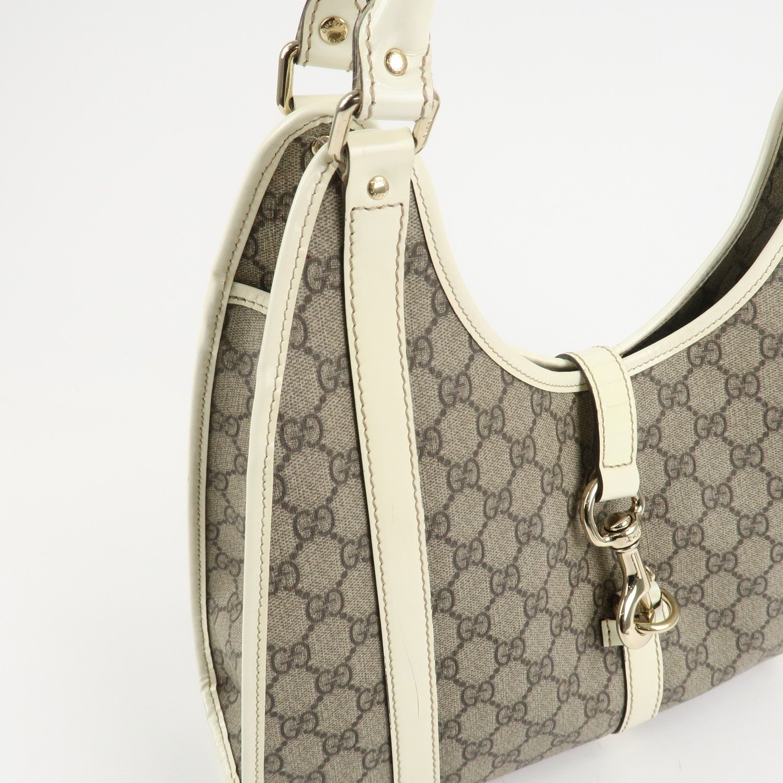 GUCCI GG Supreme Patent Leather Shoulder Bag Beige White 203494 Used