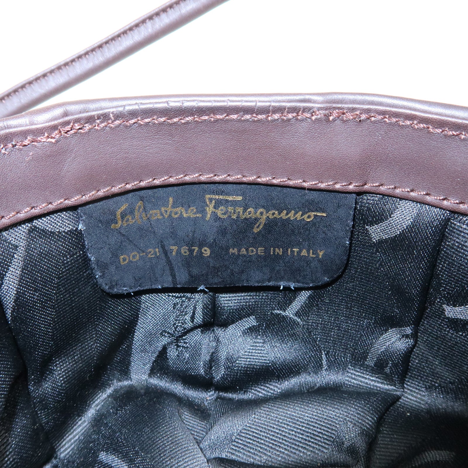 Ferragamo Leather Shoulder Bag Crossbody Bag Acorn Bag Dark Brown