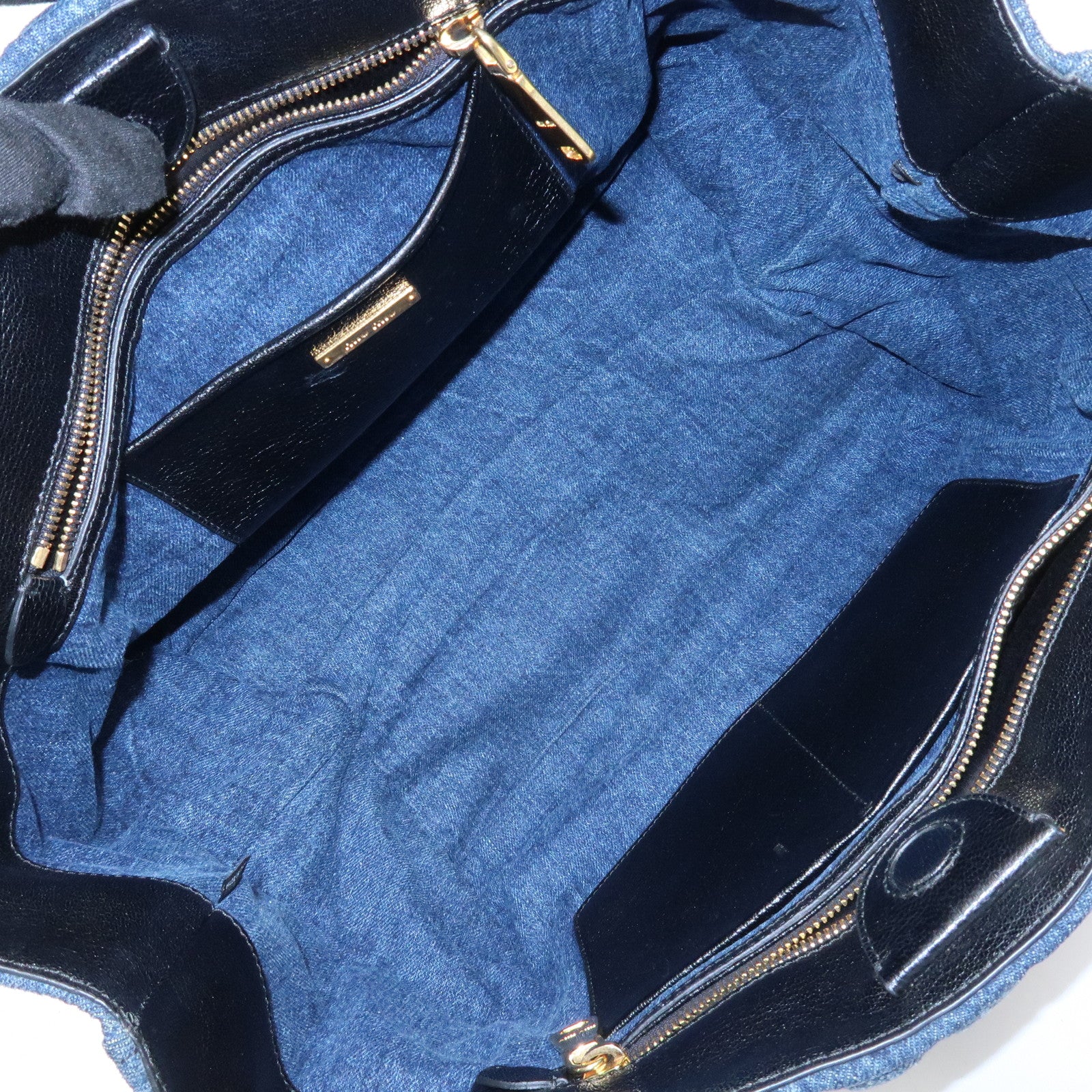 MIU MIU Biker Denim Leather Tote Bag Hand Bag Navy RR1932