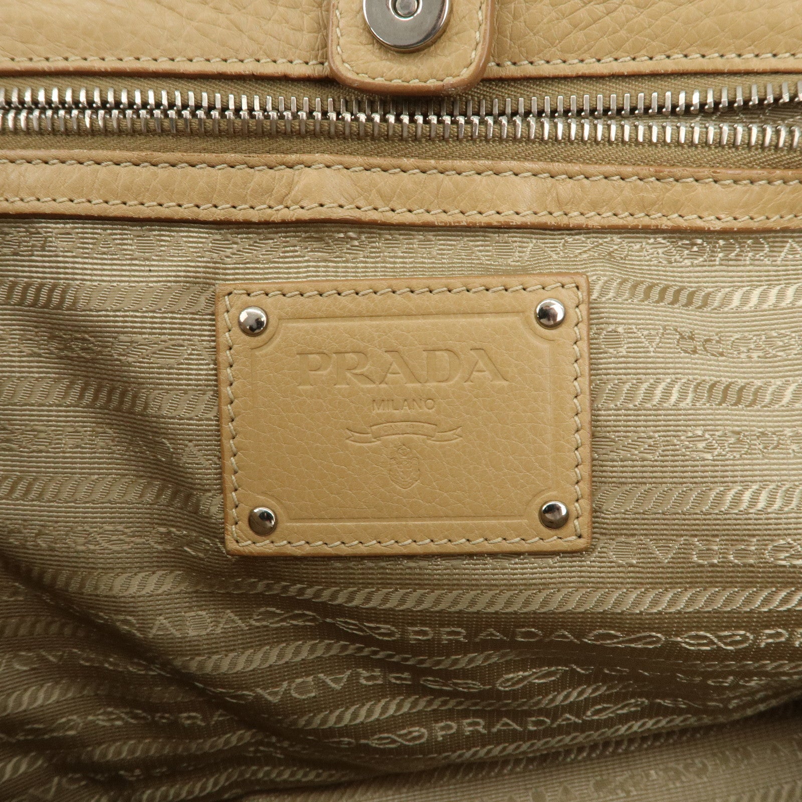 PRADA Logo Leather 2Way Bag Hand Bag Shoulder Bag Beige BN1364