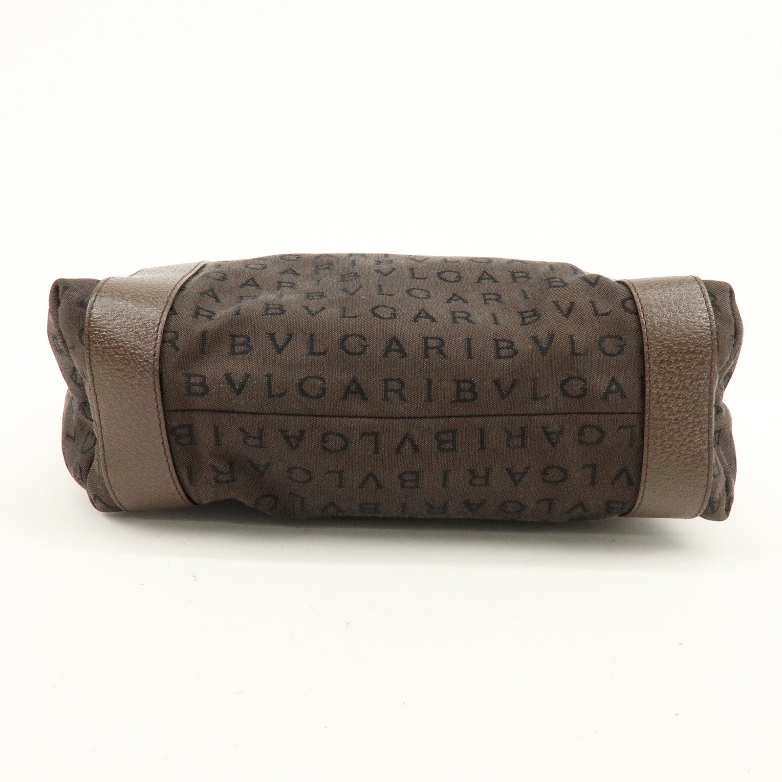 BVLGARI Logomania Canvas Leather Shoulder Bag Tote Bag Brown