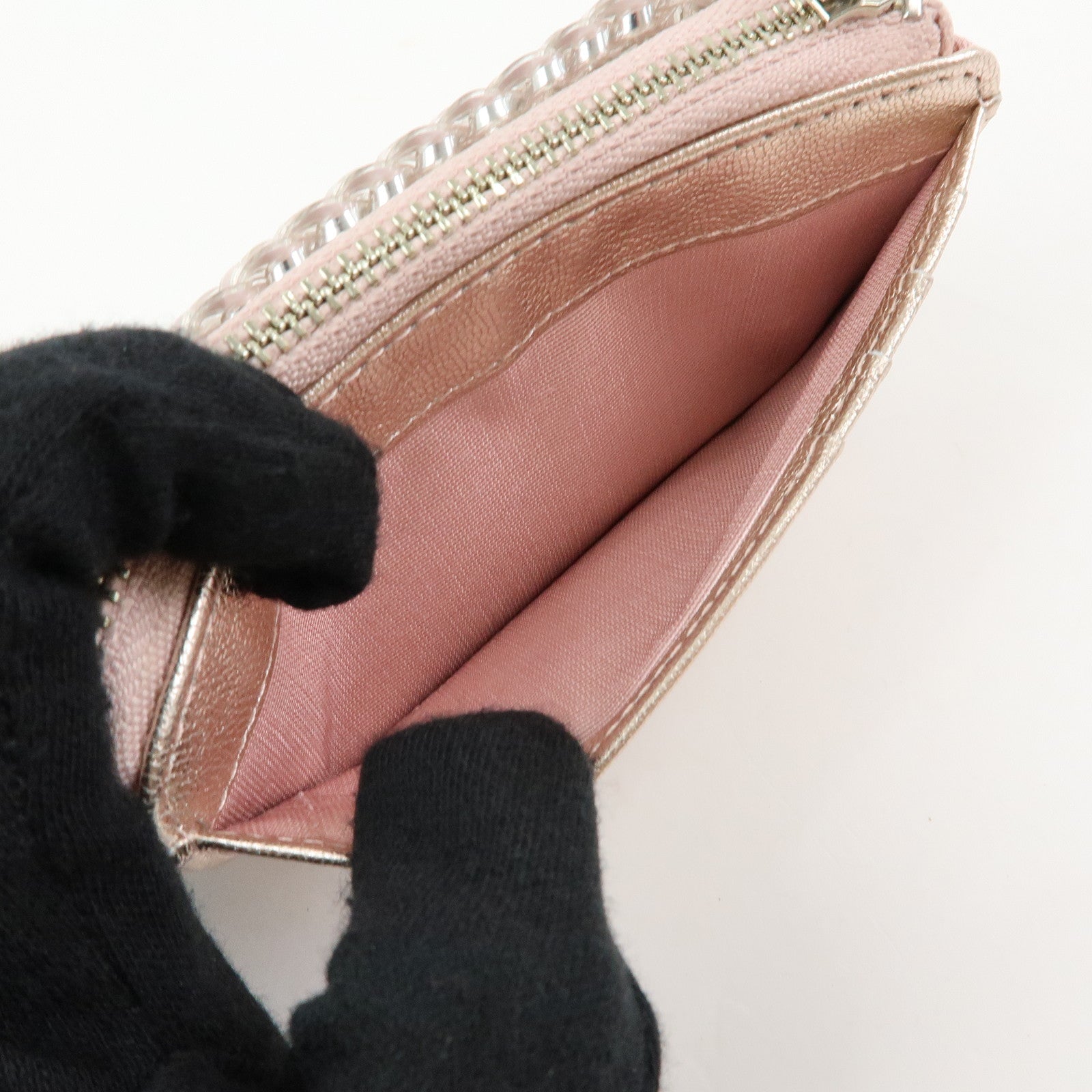 ANTEPRIMA Miss Clio PearlⅡPVC Wire Compact Wallet Metallic Pink