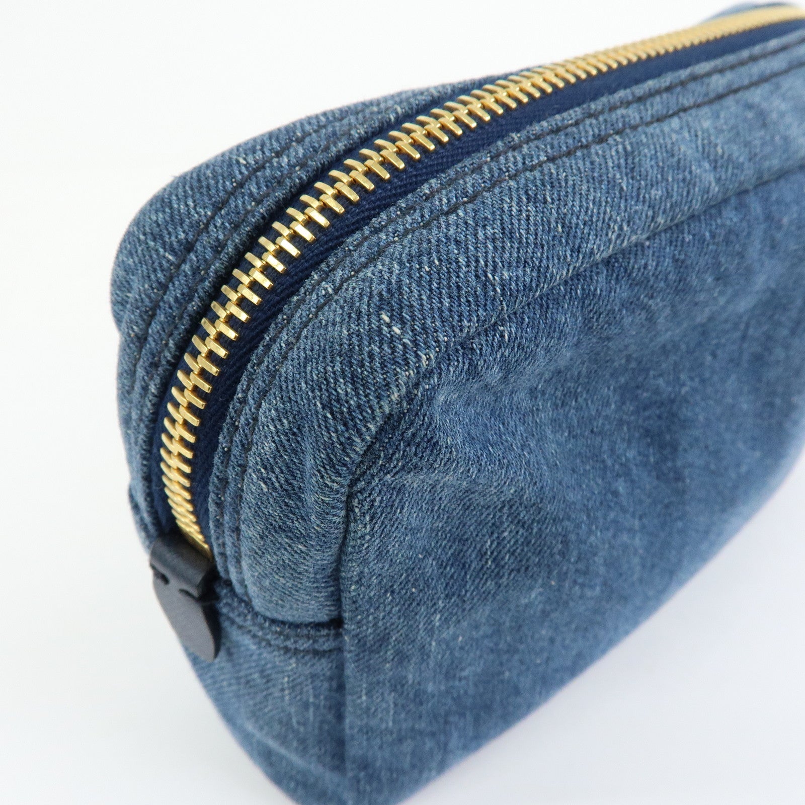 PRADA Triangle Logo Denim Cosmetic Pouch Accessory Pouch Blue