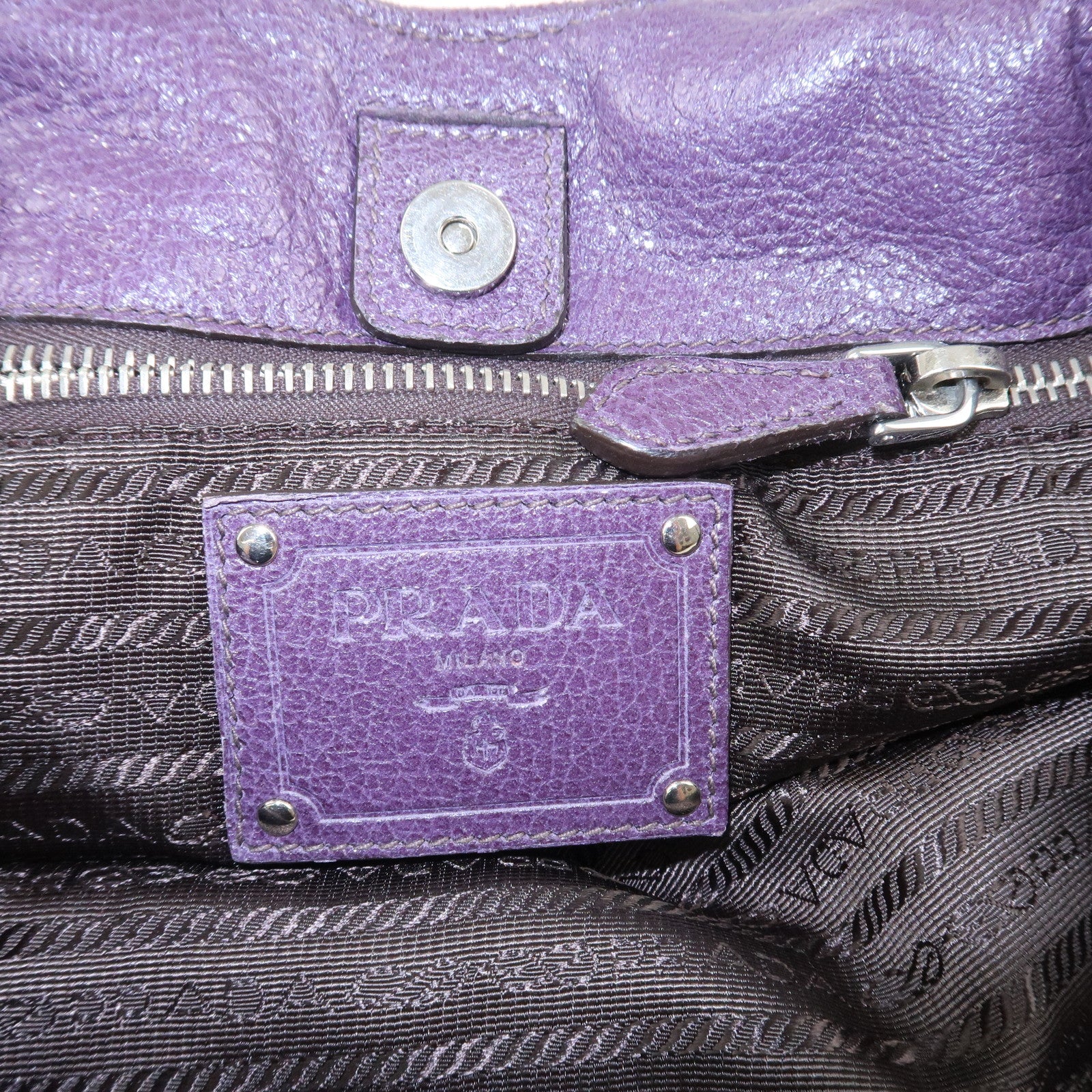 PRADA Leather Tote Bag Shoulder Bag Purple Silver