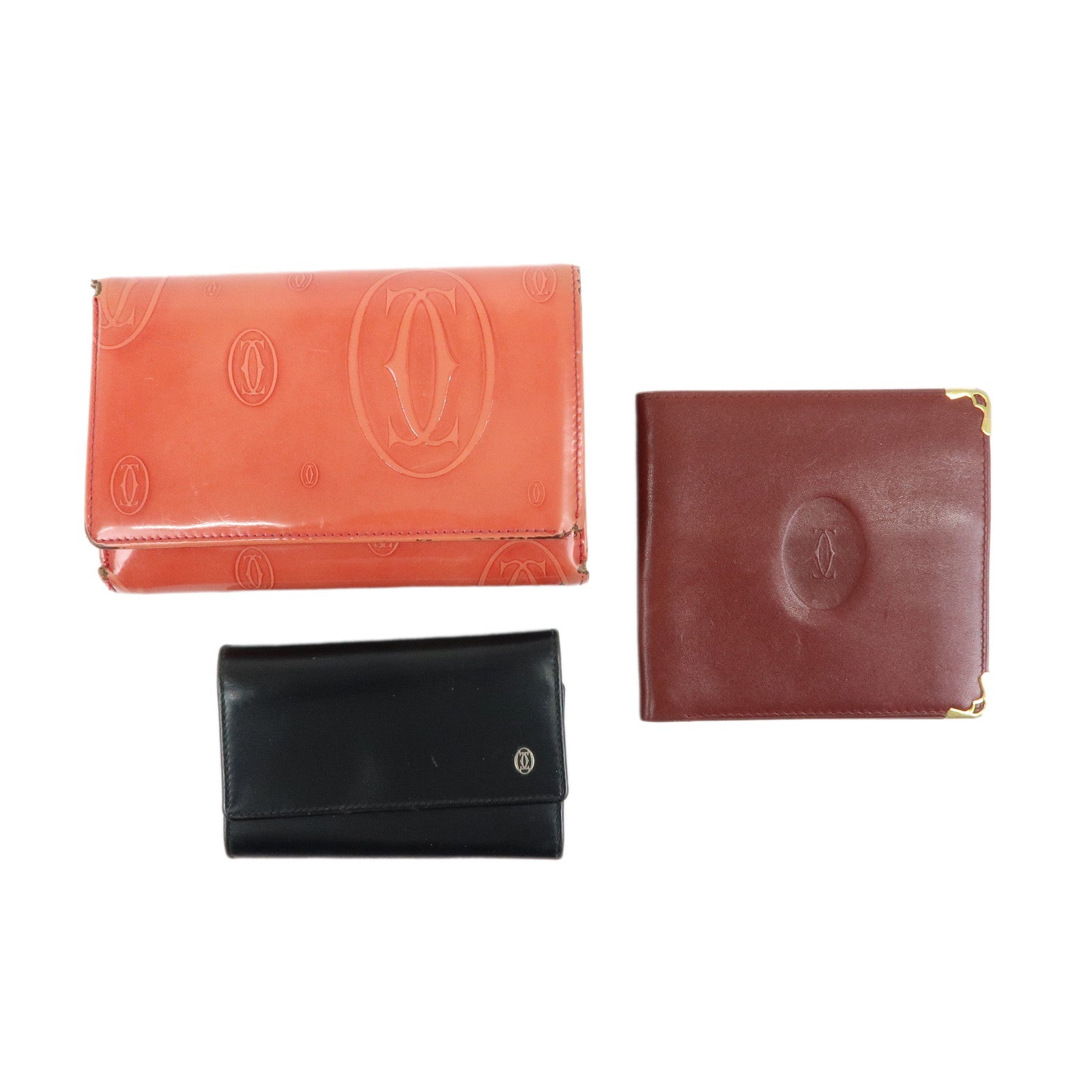 Cartier Set of 3 Leather Wallet 6 Rings Key Case Bordeaux Black