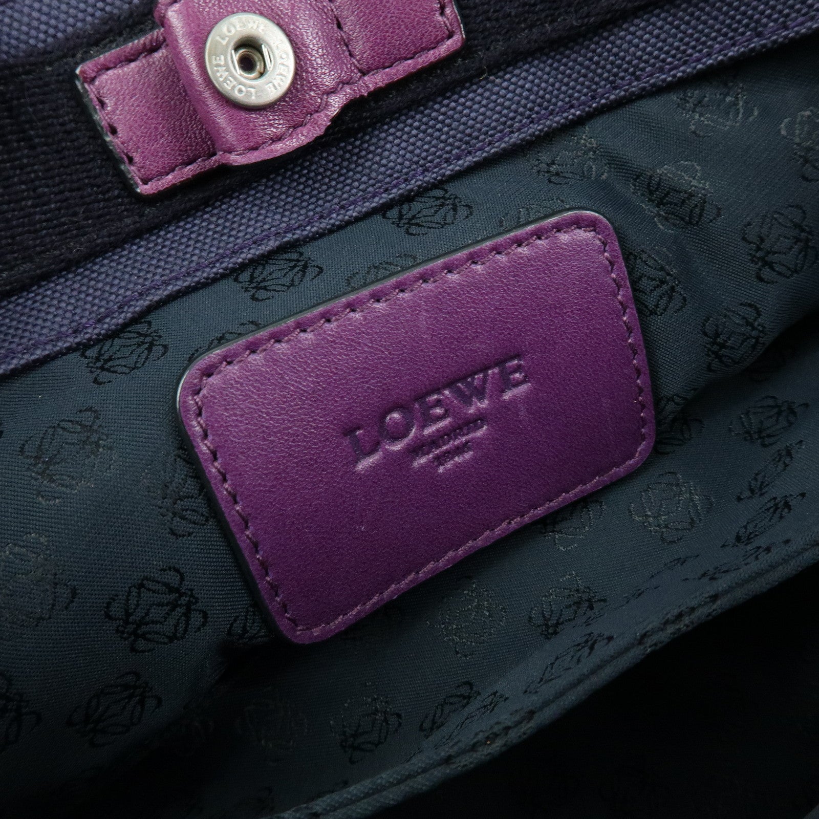 LOEWE Anagram Canvas 2Way Hand Bag Tote Bag Purple