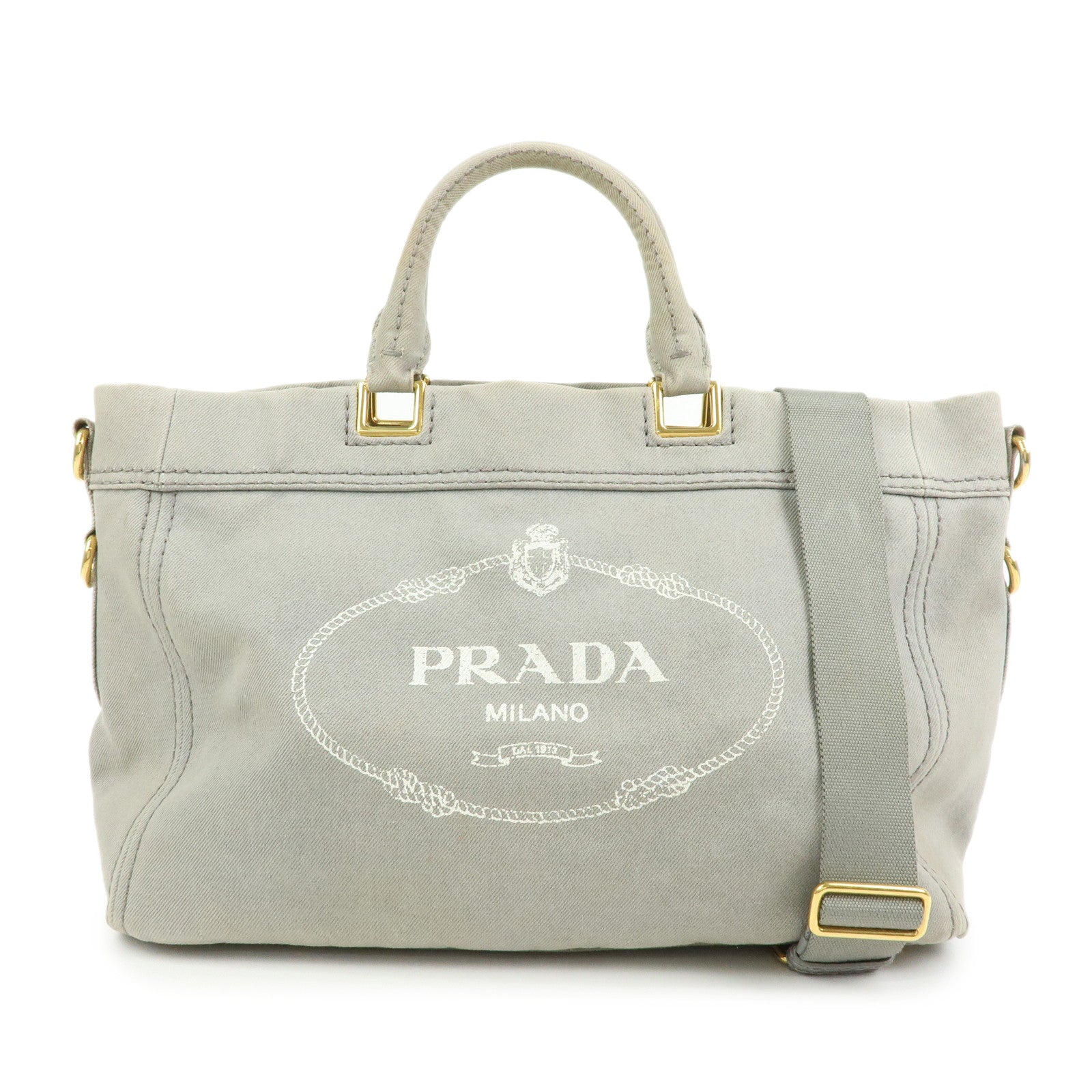 PRADA Canapa Canvas 2Way Bag Hand Bag Shoulder Bag Gray BN2069