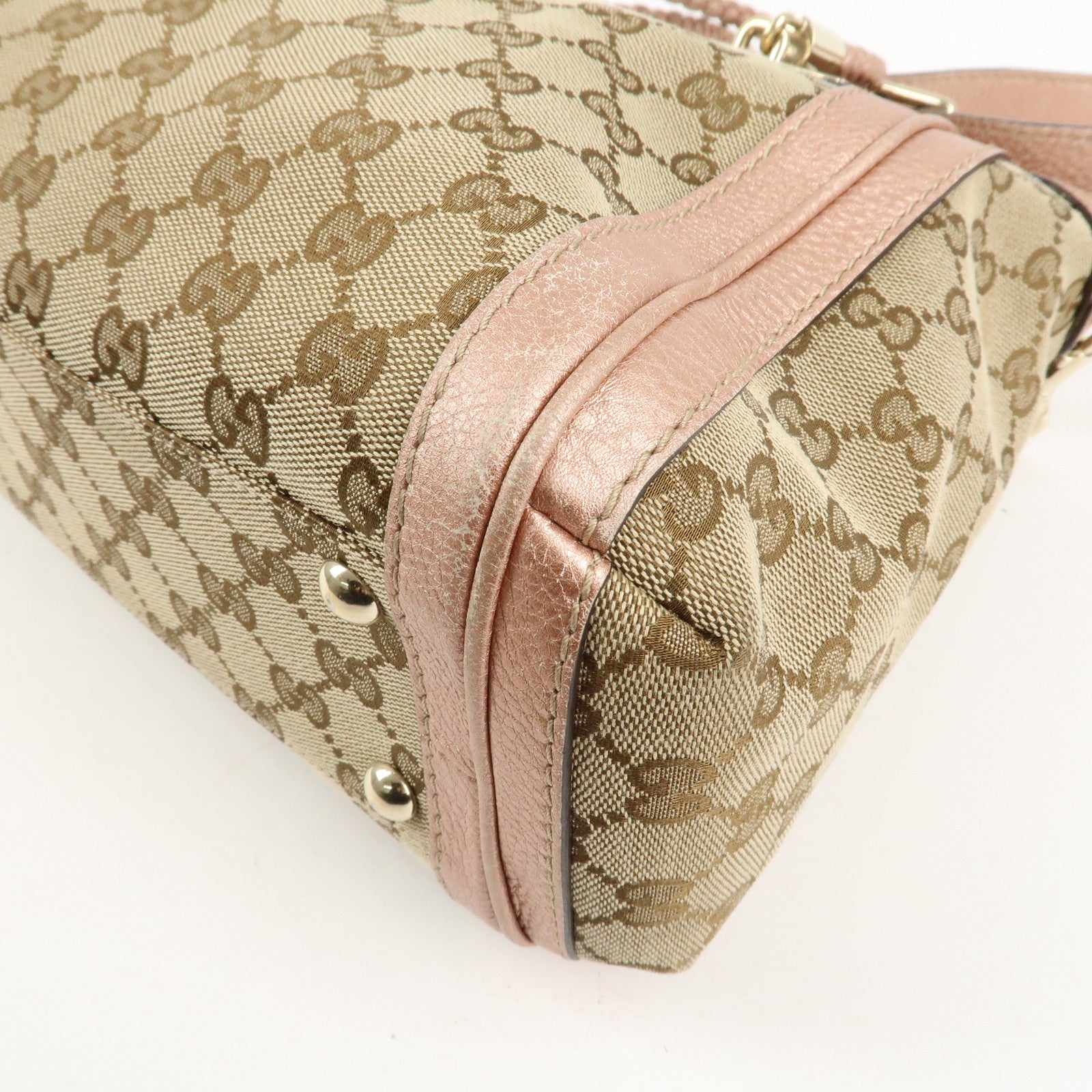 GUCCI Bamboo GG Canvas Leather 2Way Shoulder Bag Beige Pink 282300 Used