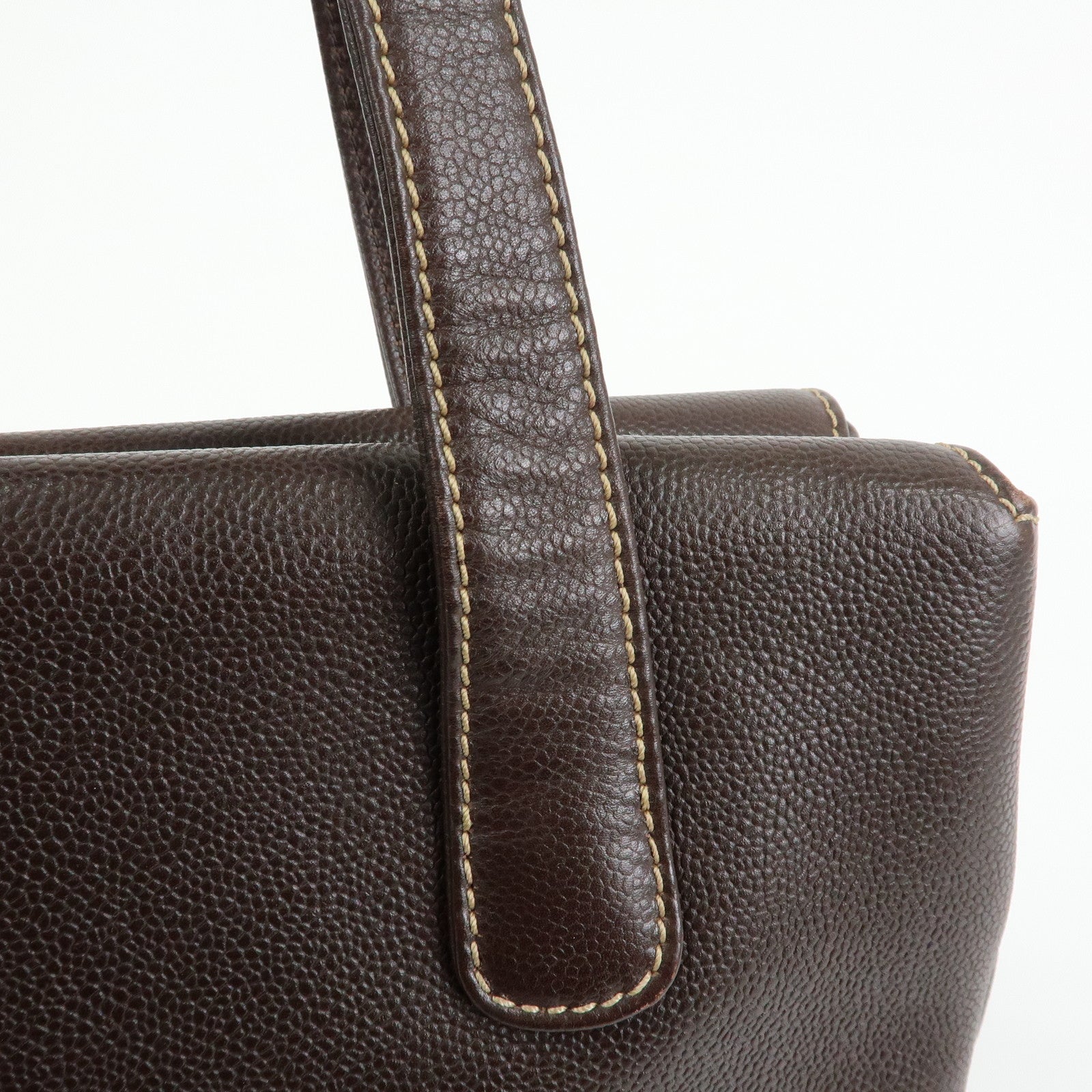 CHANEL COCO Mark Caviarskin Tote Bag Hand Bag Shoulder Bag Brown