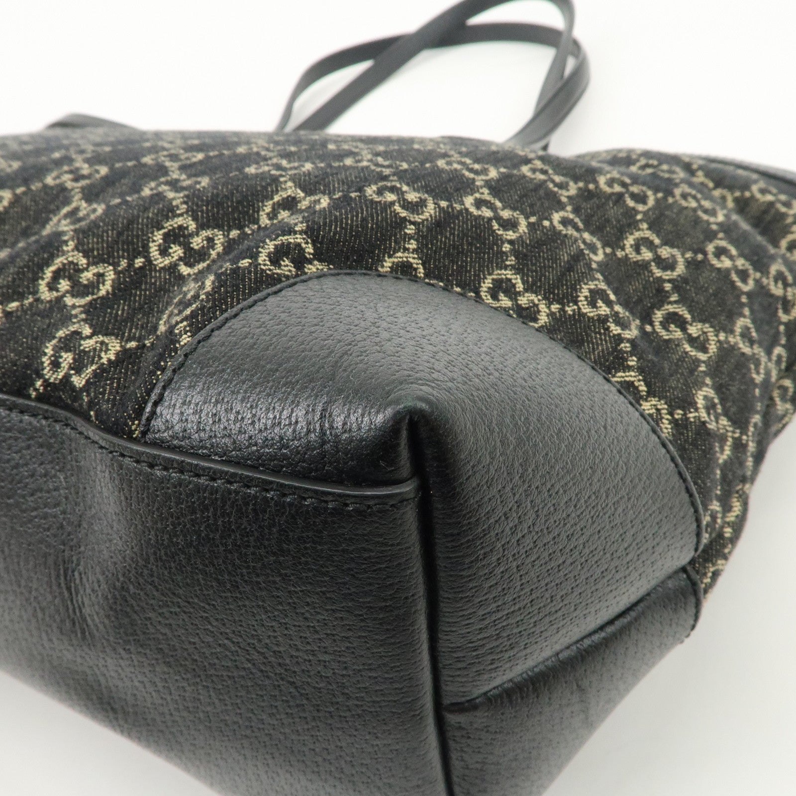 GUCCI GG Canvas Denim Medium Tote Bag Shoulder Bag Black 631685