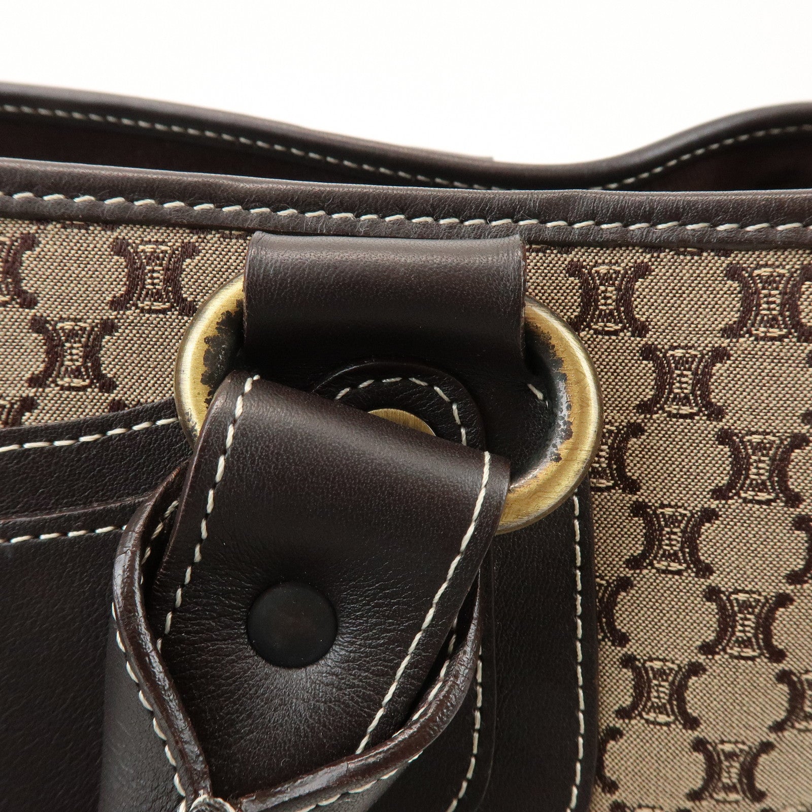 CELINE Macadam Boogie Bag Canvas Leather Hand Bag Tote Bag Beige