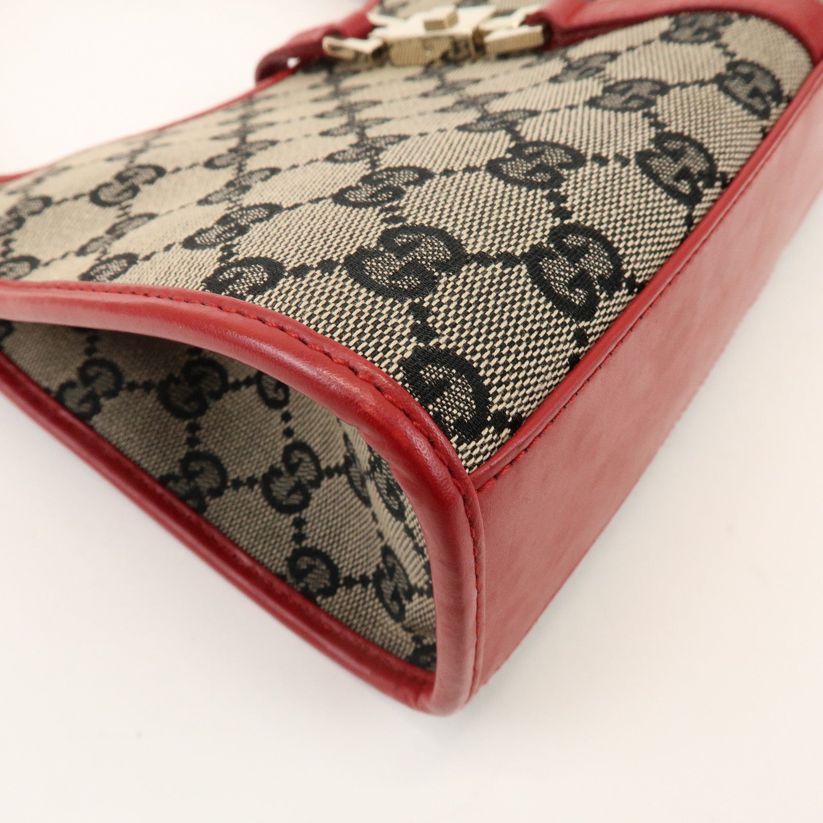 GUCCI Jackie GG Canvas Leather Shoulder Bag Beige Red 002.1068