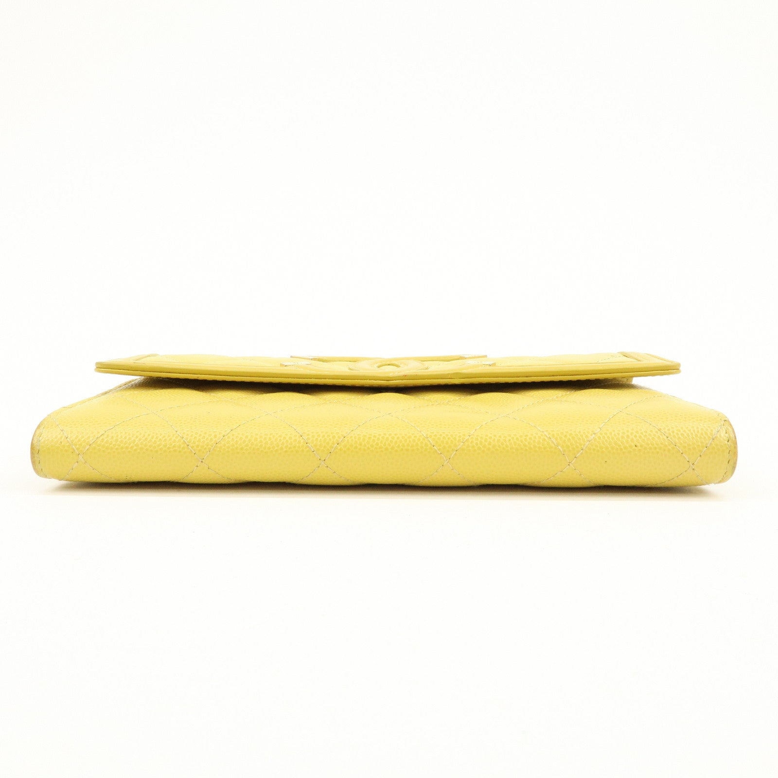 CHANEL CC Filigree Caviarskin Leather Long Wallet Yellow A84448