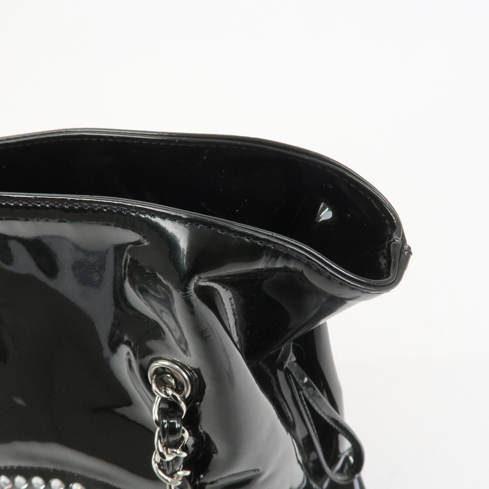 CHANEL COCO Mark Patent Leather Rhinestone Tote Bag Black