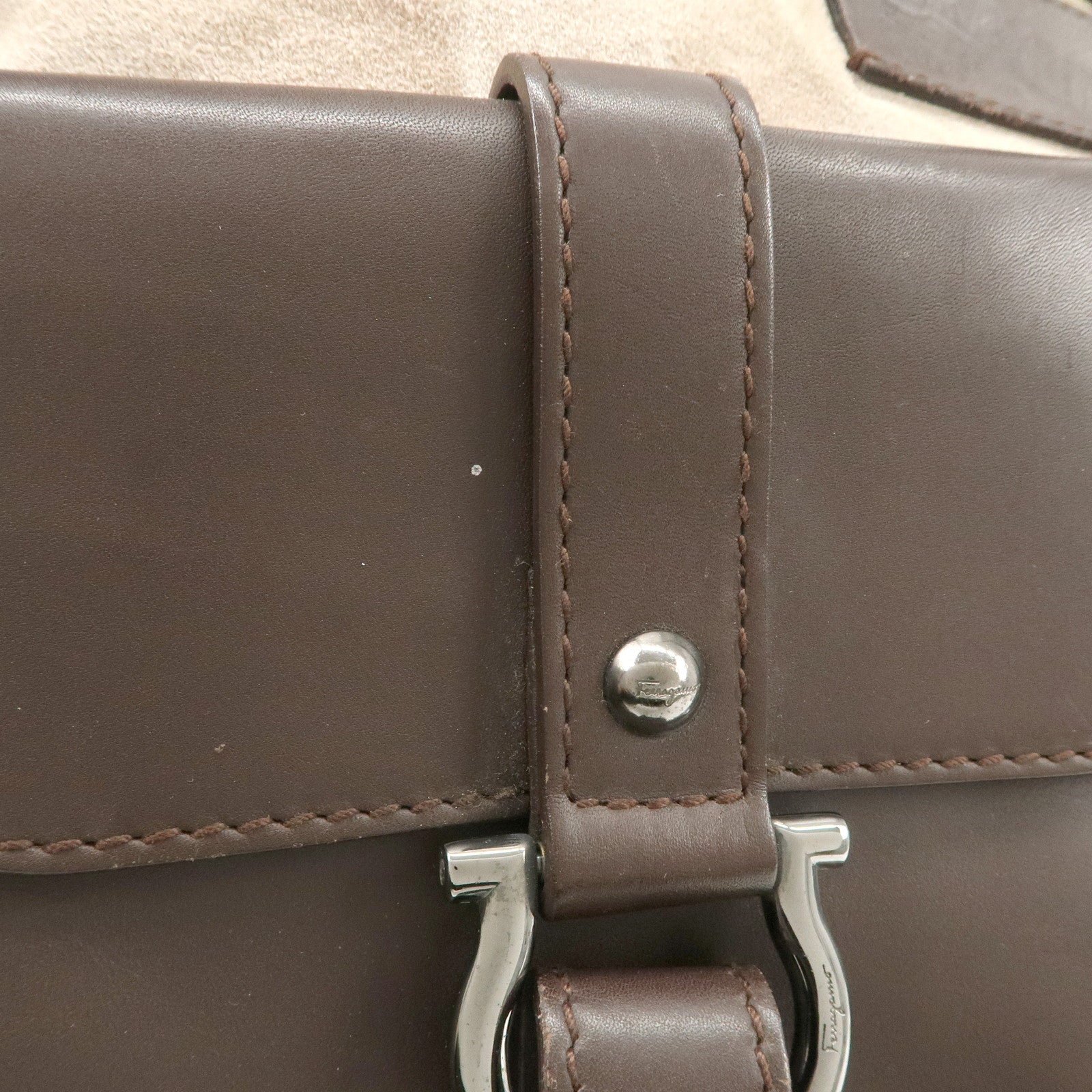 Ferragamo Gancini Suede Leather Shoulder Bag Crossbody Bag
