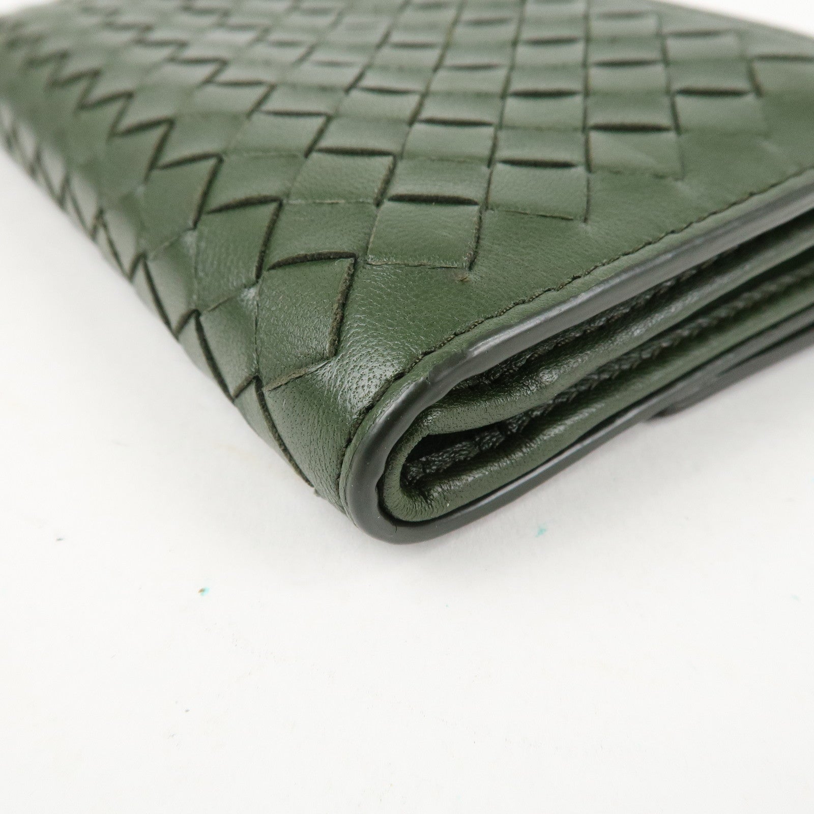 BOTTEGA VENETA Intrecciato Leather Tri-fold Wallet Dark Green Used