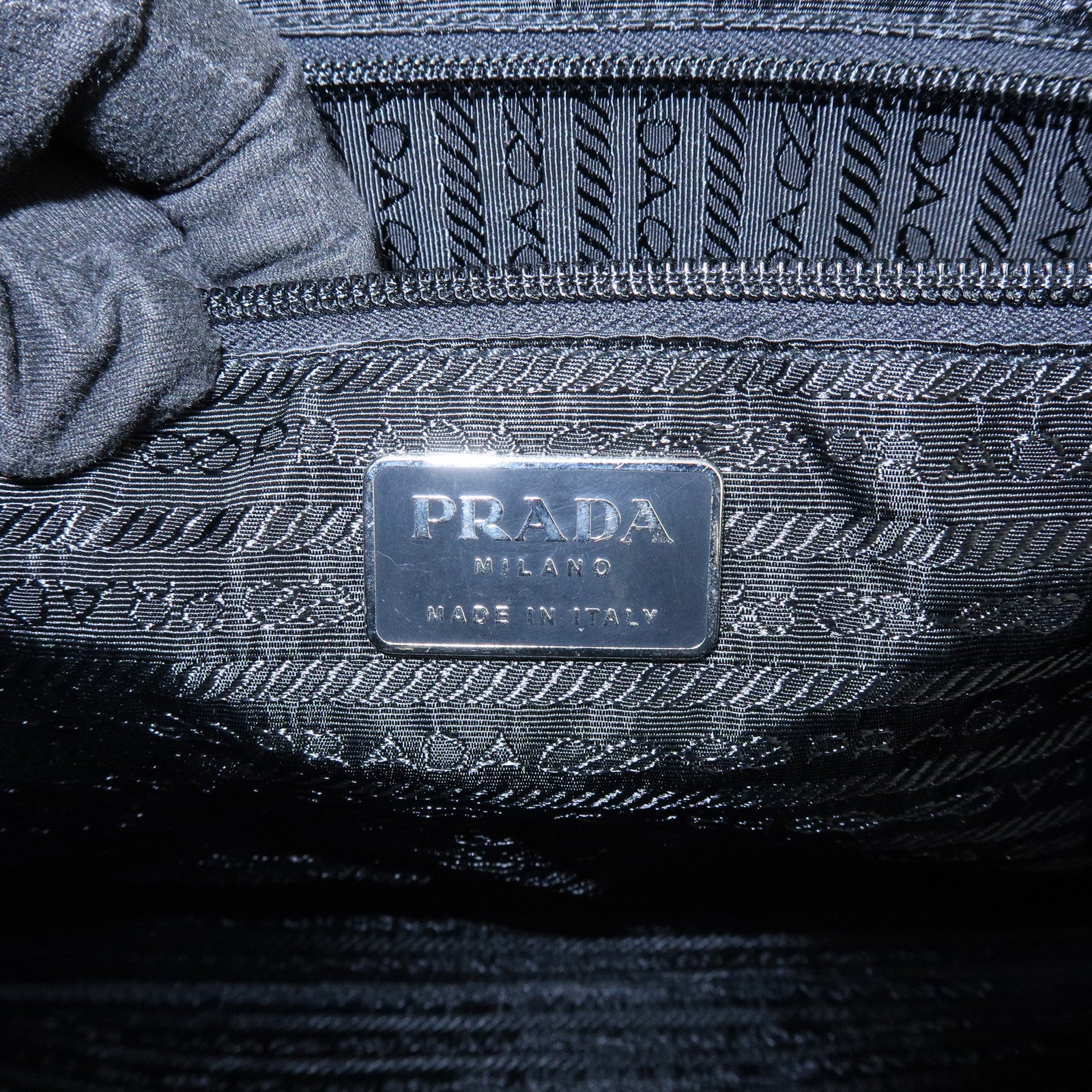 PRADA Triangle Logo Satin Tote Bag Hand Bag Black